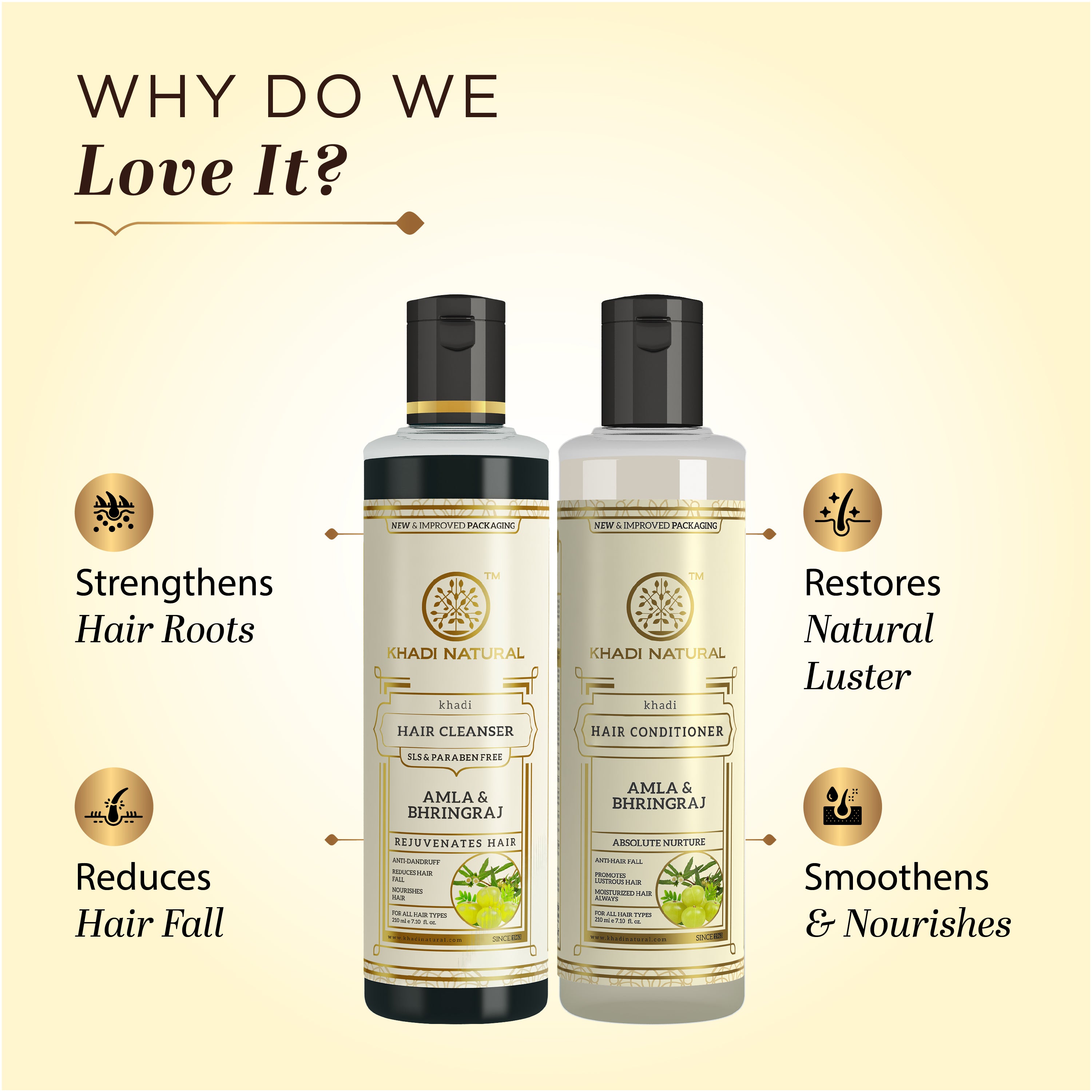 Khadi Natural Amla & Bhringraj Hair Cleanser SLS & Paraben Free Amla & Bhringraj Hair Conditioner Combo Pack of 2 - 210ml Each