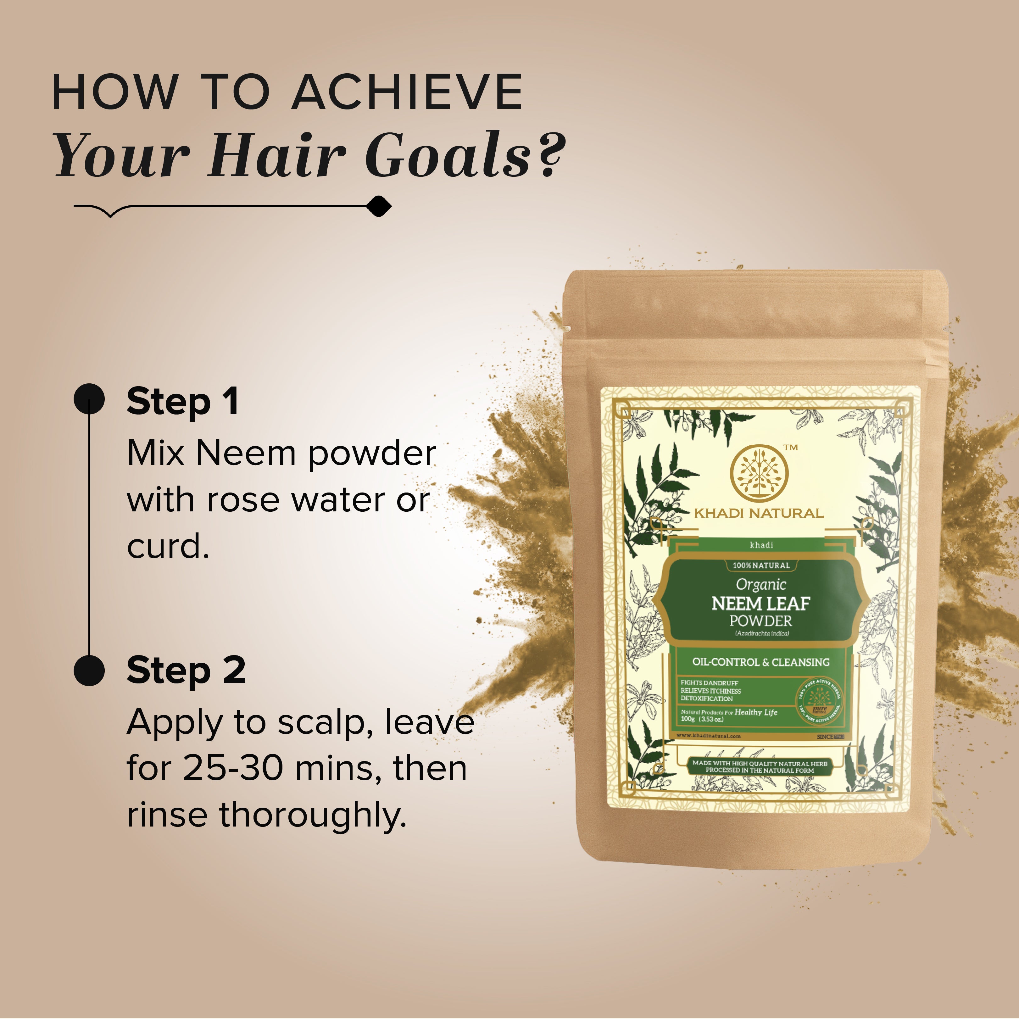 Khadi Natural Organic Neem Leaf Powder For Hair - 100% Natural - 100gm