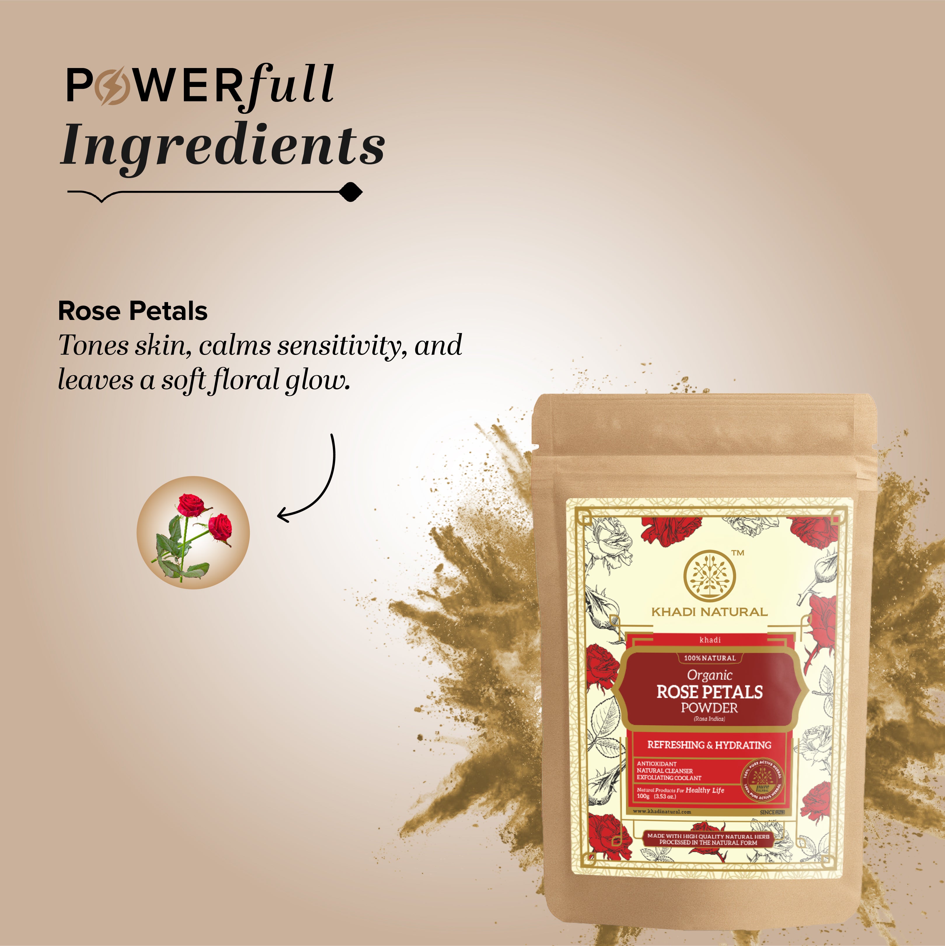 Khadi Natural Organic Rose Petals Powder For Face Care - 100% Natural - 100gm