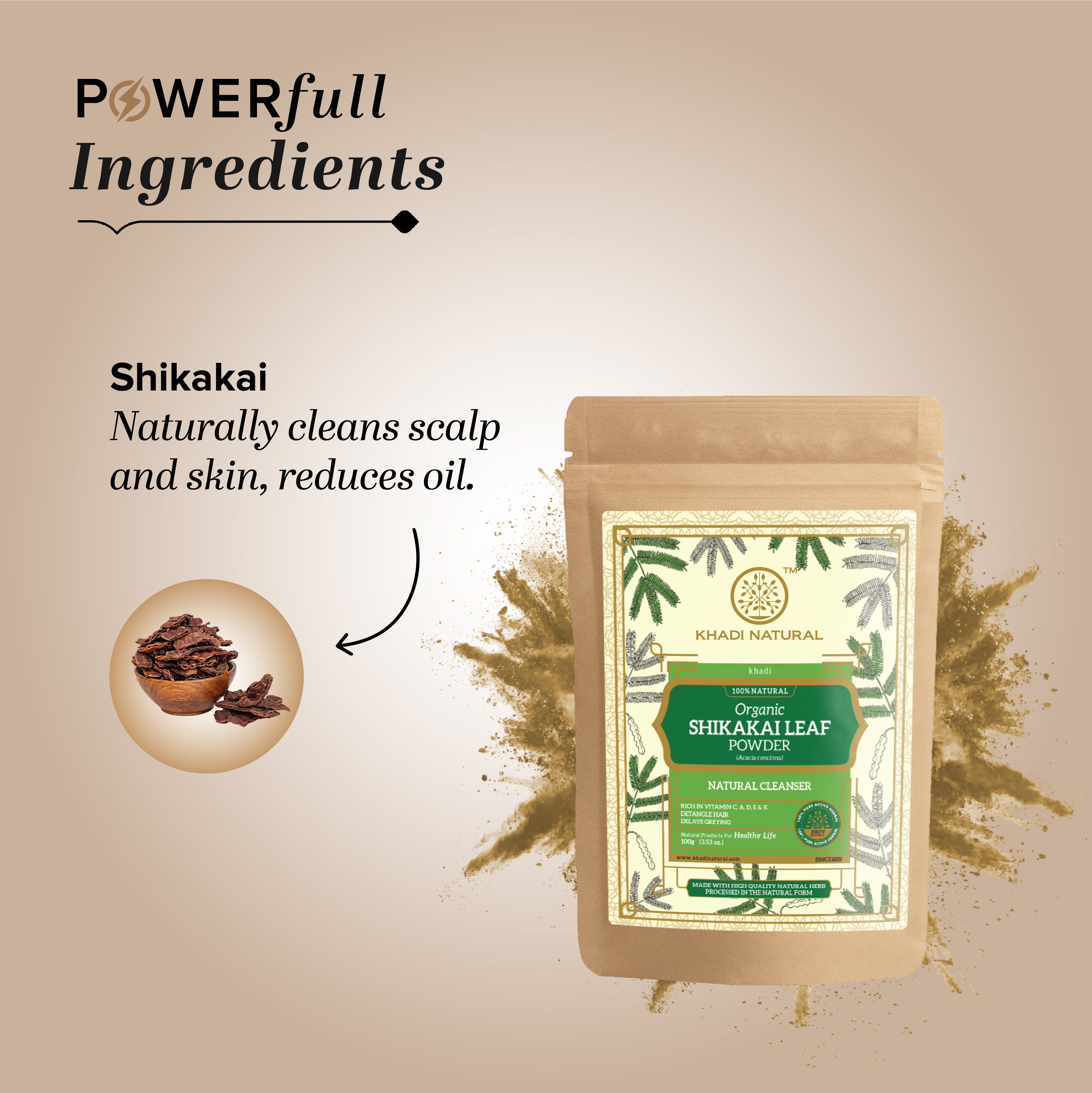 Khadi Natural Organic Shikakai Leaf Powder For Hair - 100% Natural - 100gm