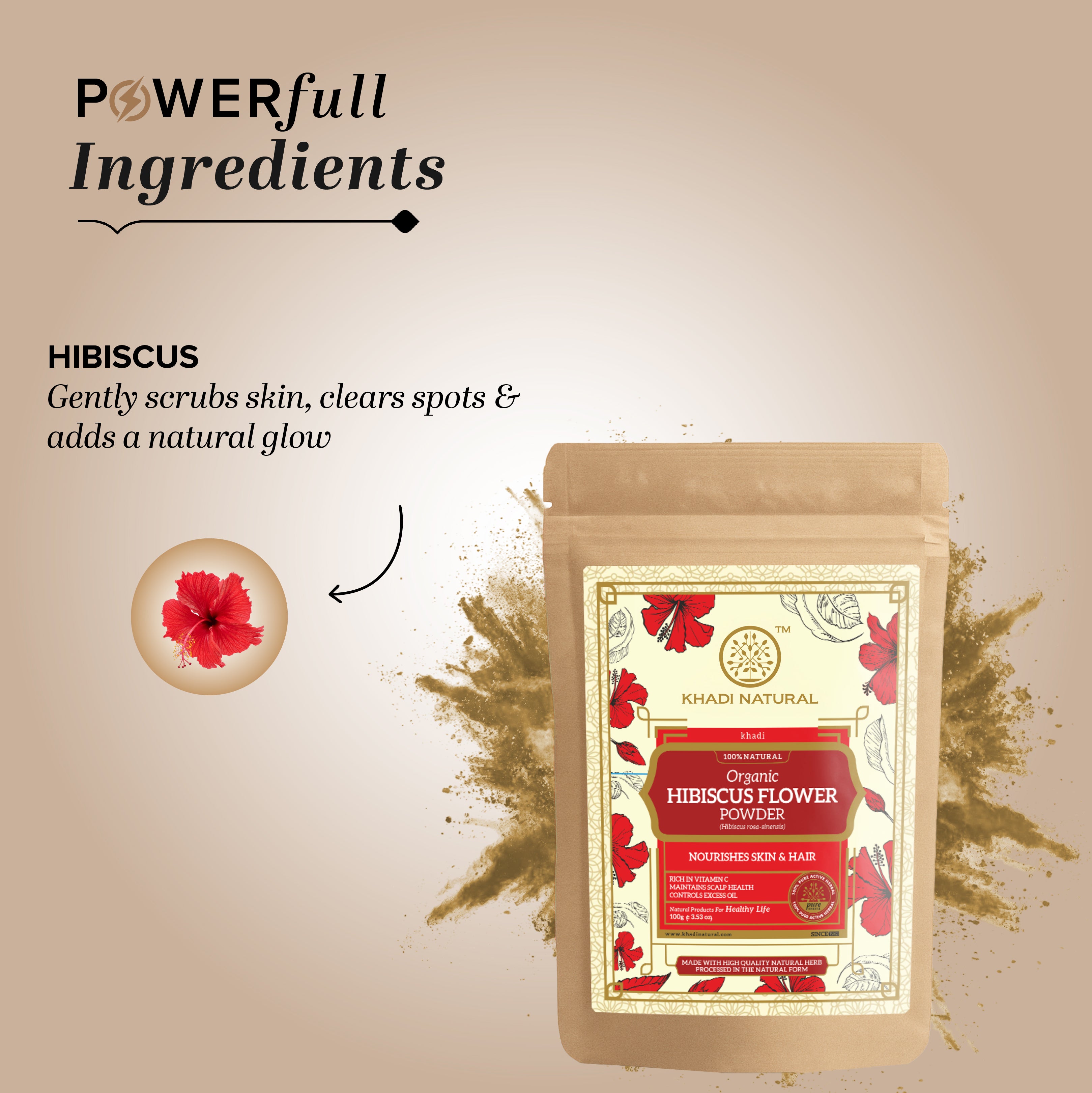 Khadi Natural Organic Hibiscus Flower Powder For Hair - 100% Natural - 100gm