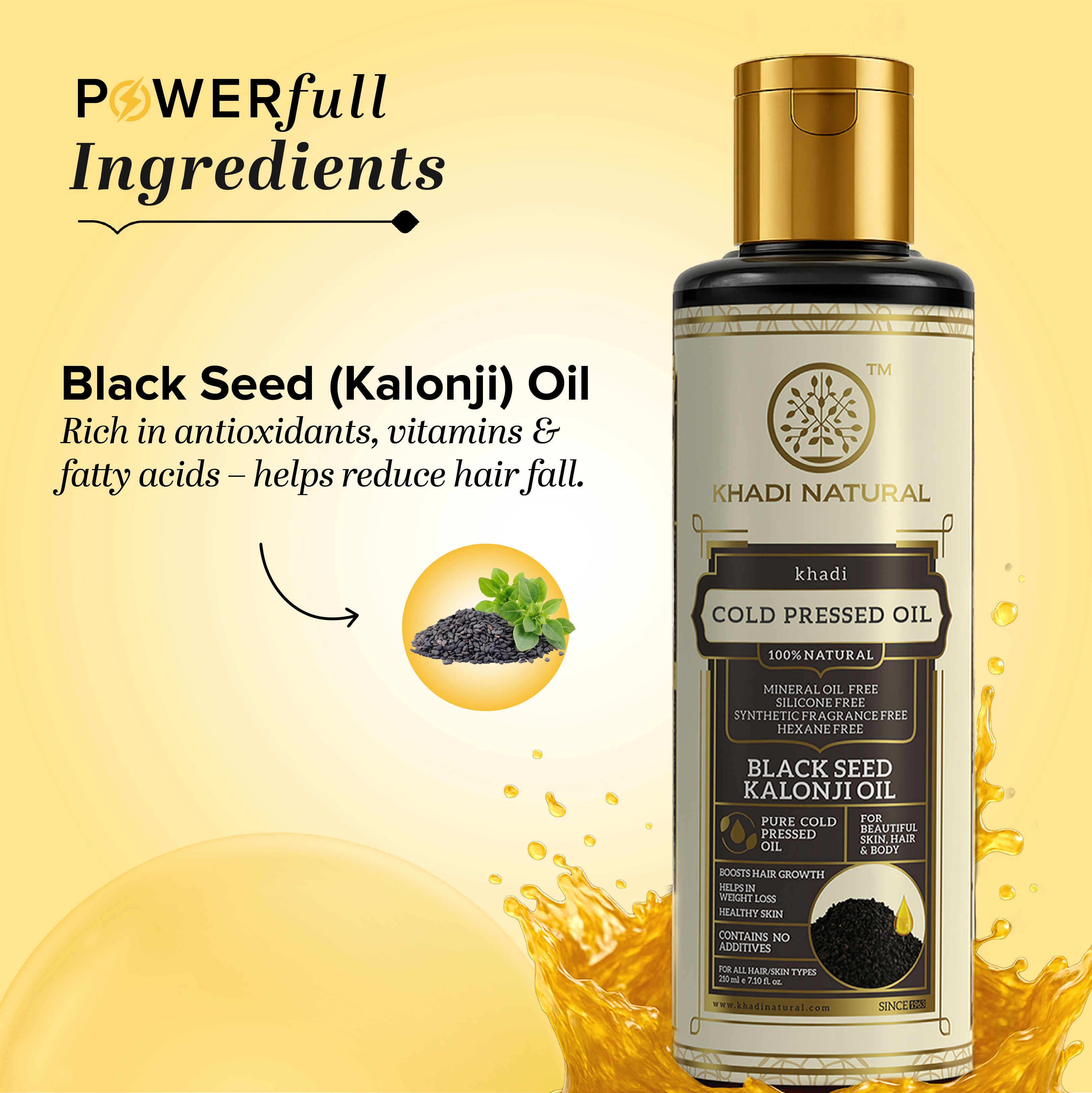 Khadi Natural Pure Black Seed Kalonji Cold Pressed Oil - 100% Natural - 100ml Sale
