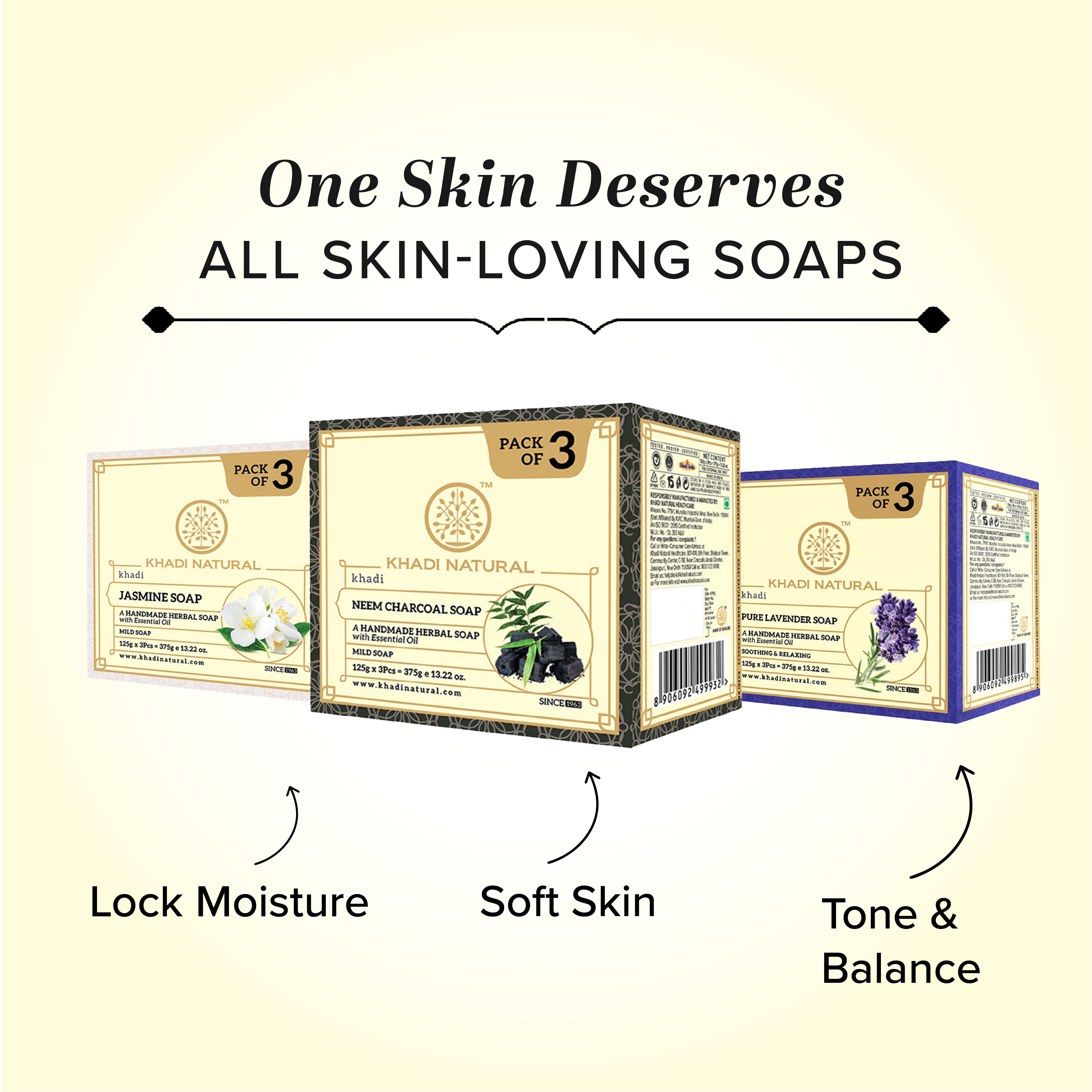 Khadi Natural Herbal Neem Charcoal Soap Combo Pack Of 3 β 125gm Each