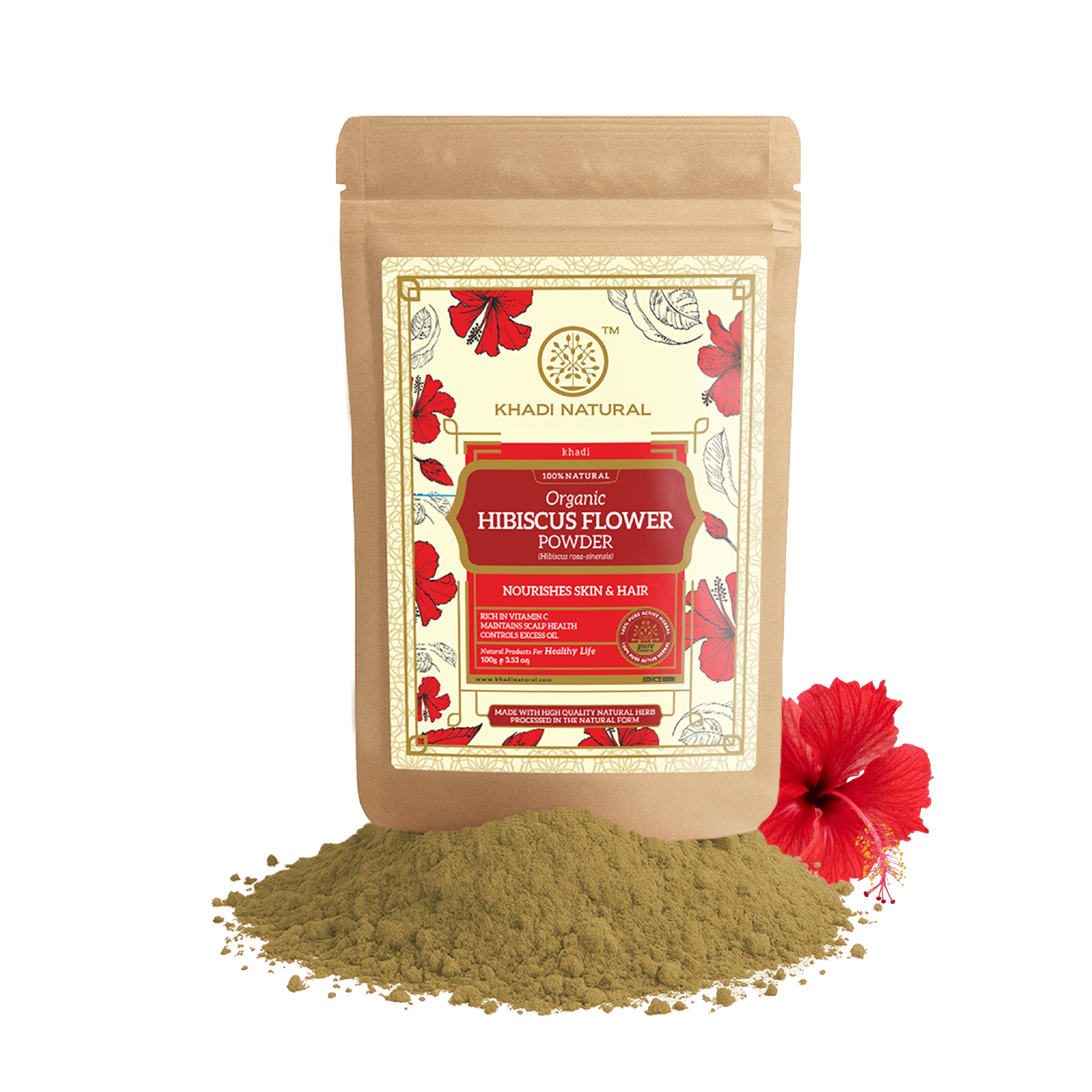 Khadi Natural Organic Hibiscus Flower Powder For Hair - 100% Natural - 100gm