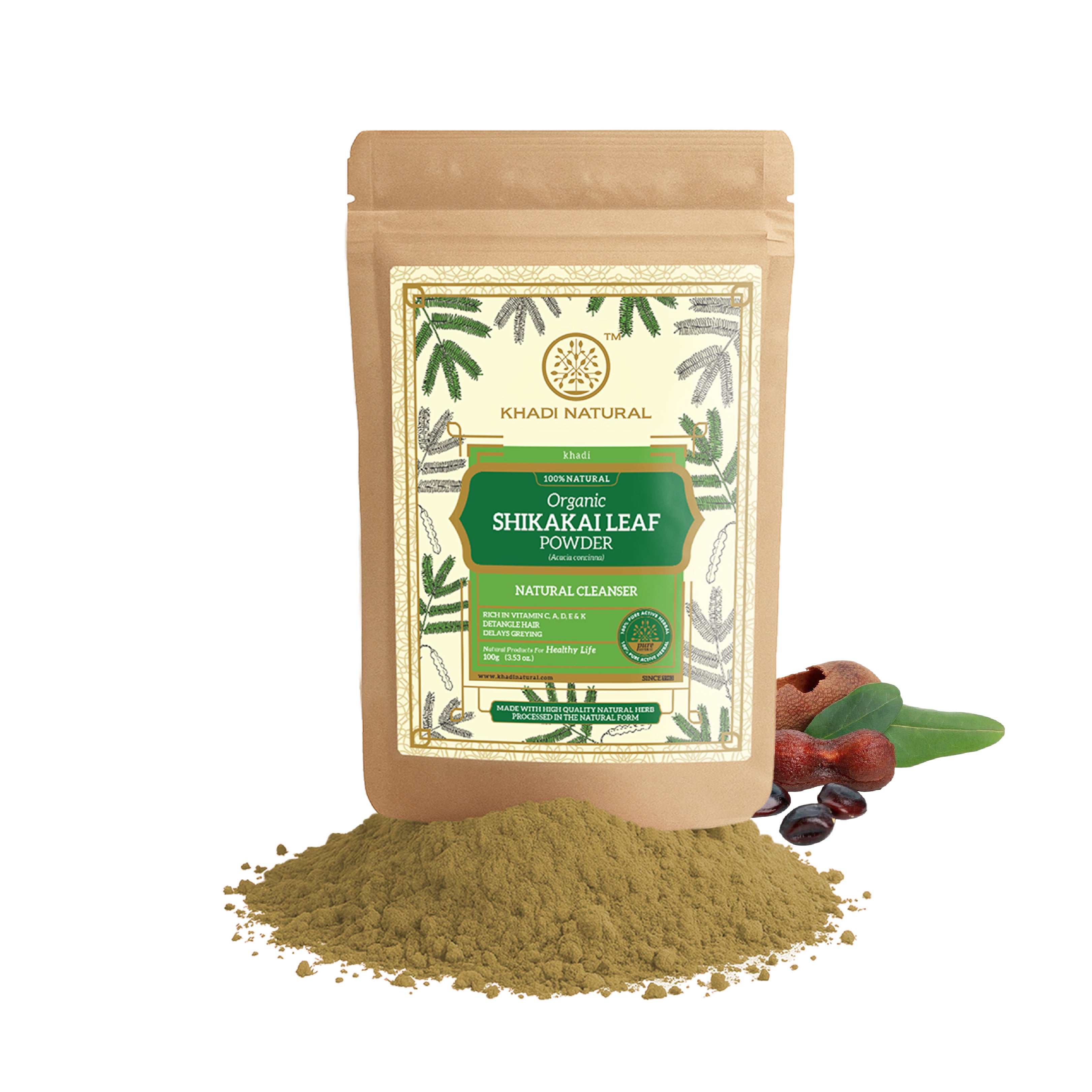 Khadi Natural Organic Shikakai Leaf Powder For Hair - 100% Natural - 100gm