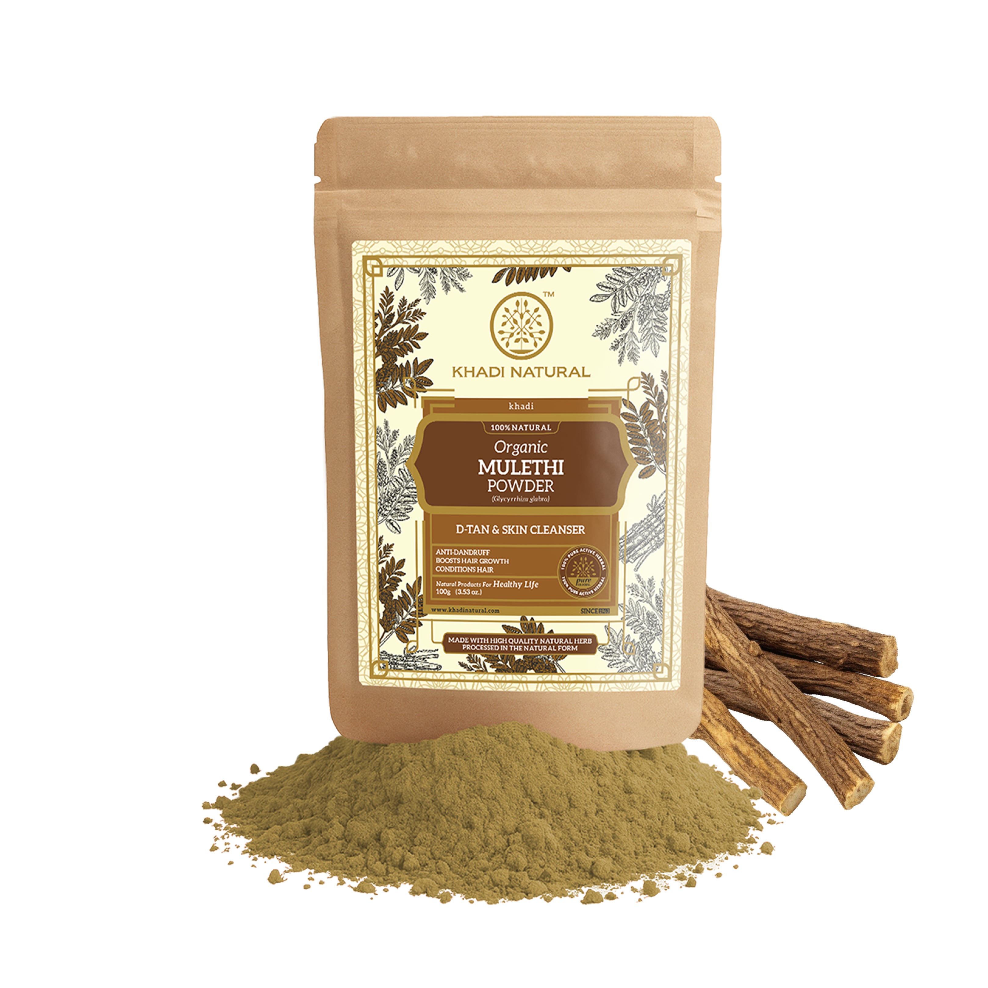 Khadi Natural Organic Mulethi Powder For Hair - 100% Natural - 100gm