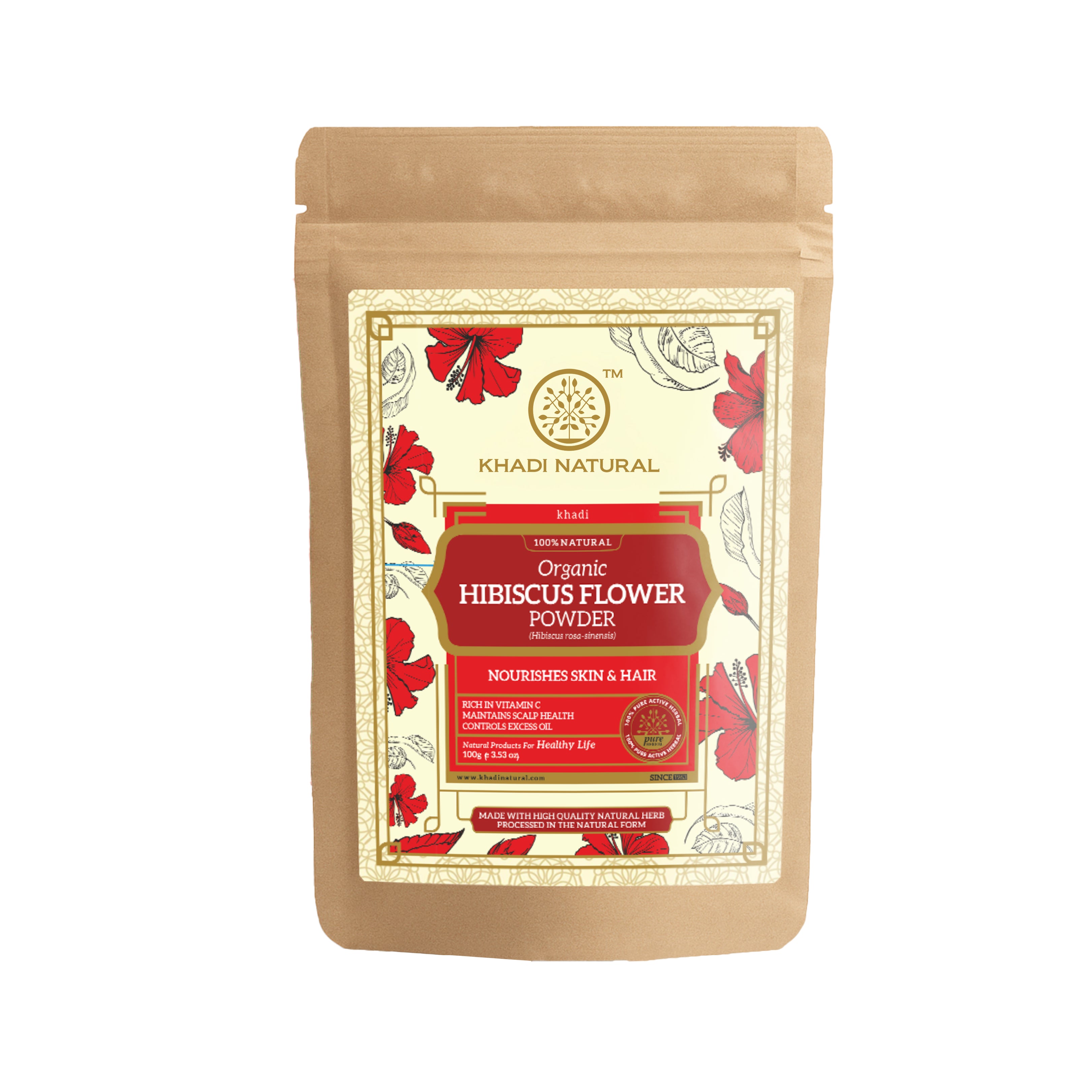 Khadi Natural Organic Hibiscus Flower Powder For Hair - 100% Natural - 100gm