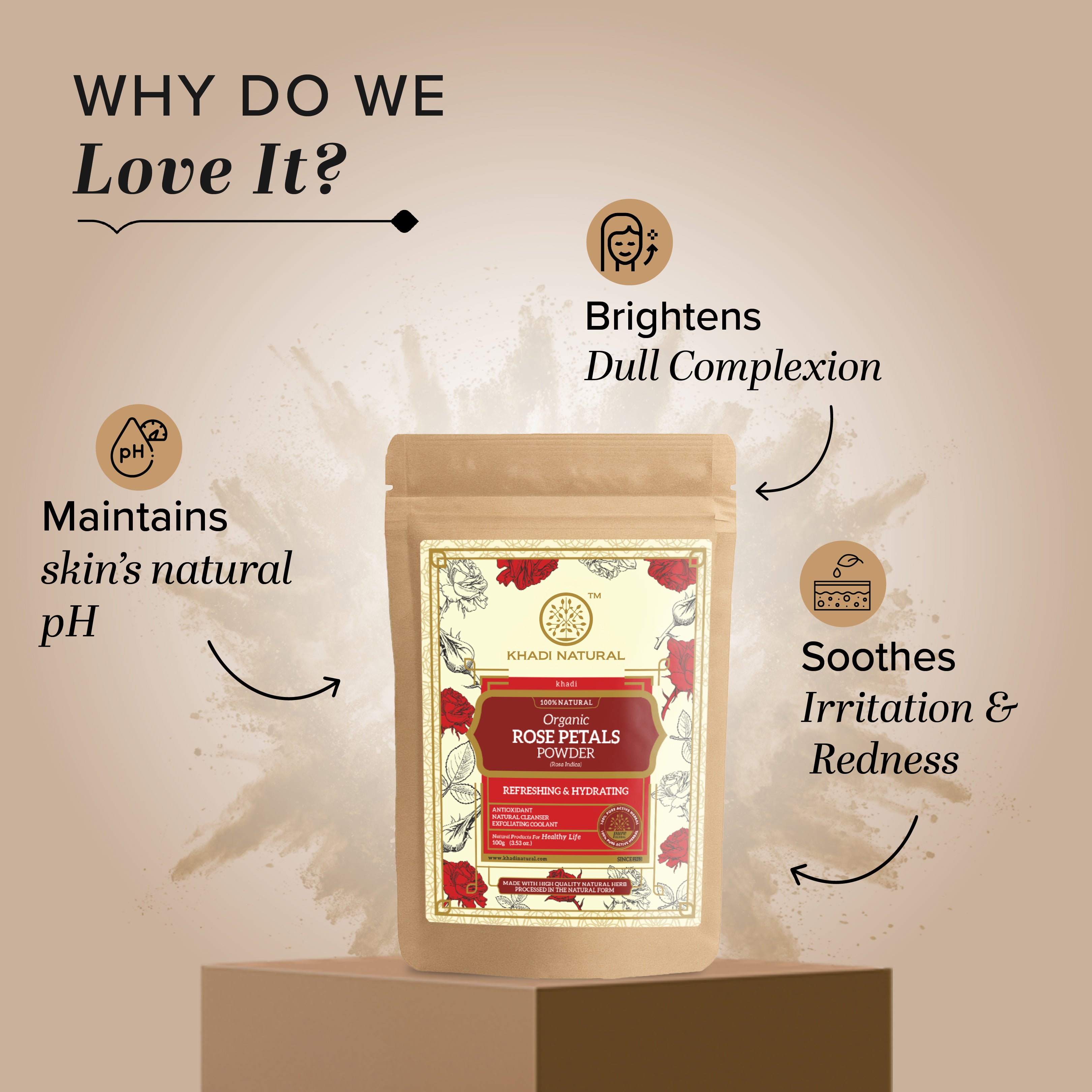 Khadi Natural Organic Rose Petals Powder For Face Care - 100% Natural - 100gm