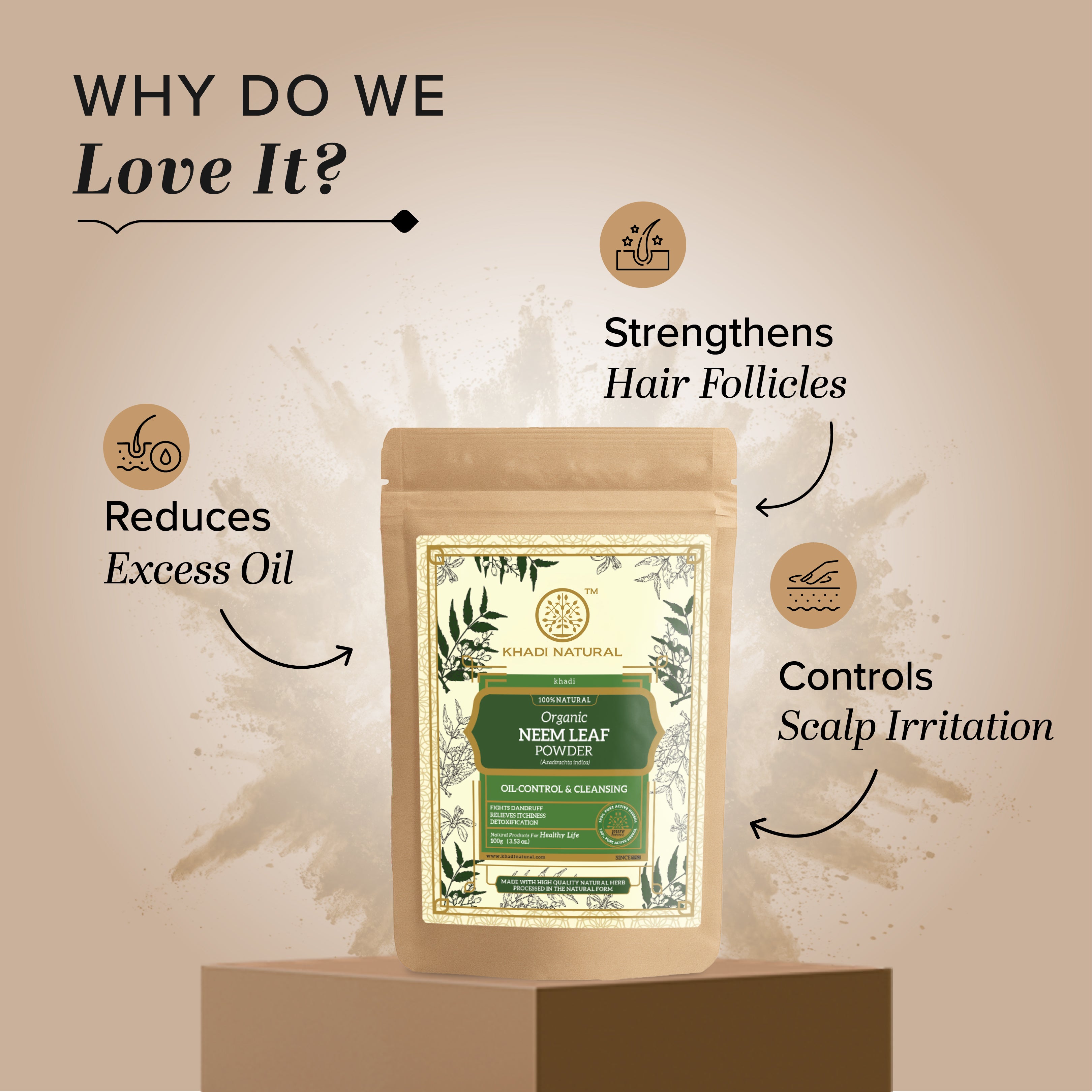 Khadi Natural Organic Neem Leaf Powder For Hair - 100% Natural - 100gm