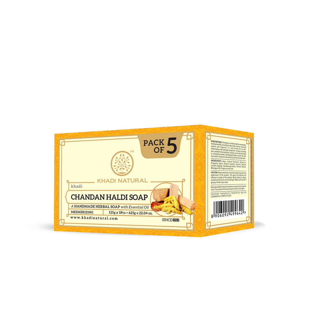 Khadi Natural Chandan Haldi Soap Combo Value Pack of 5 - 125gm Each