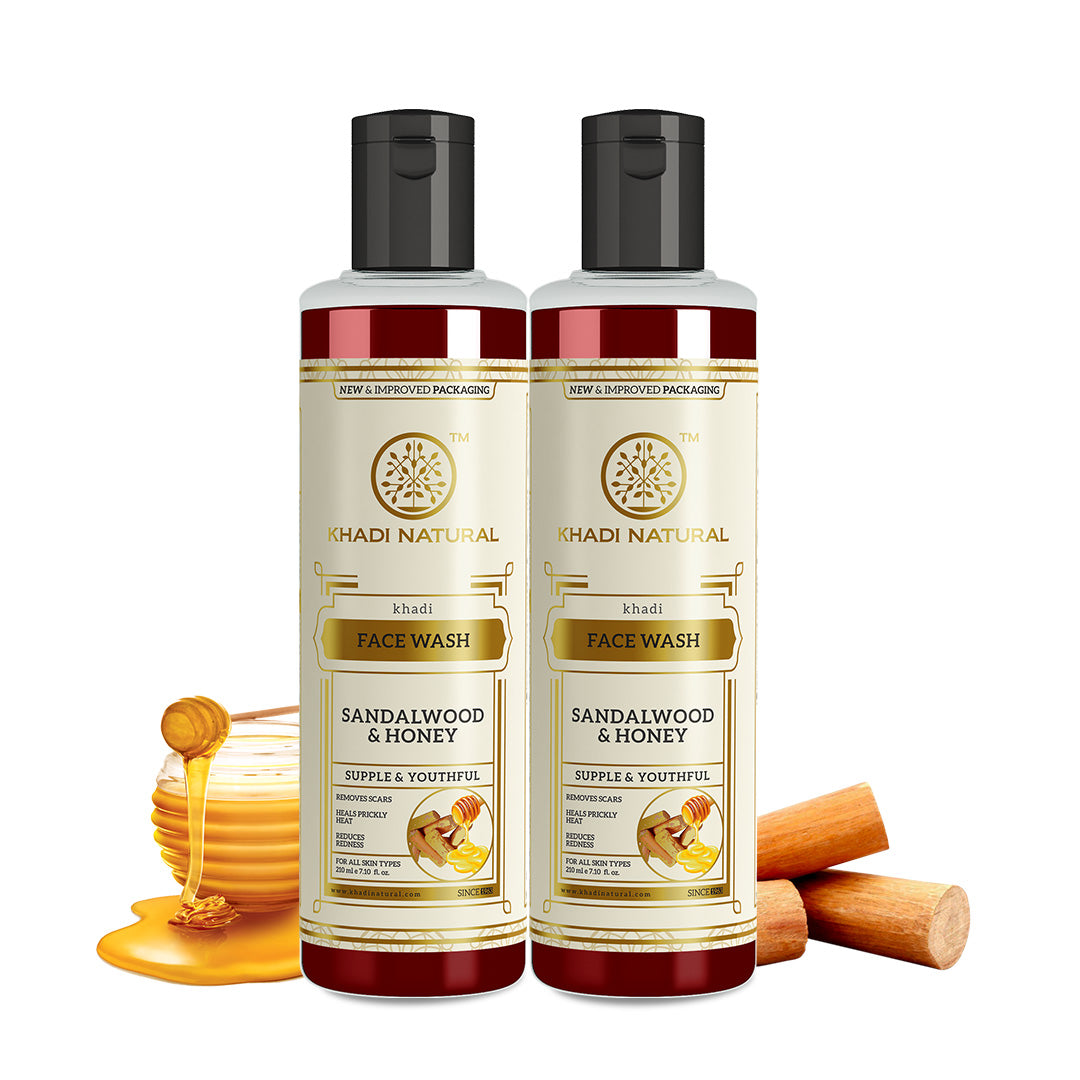 Khadi Natural Sandalwood & Honey Face Wash Combo Pack Of 2 - 210ml Each - Sale