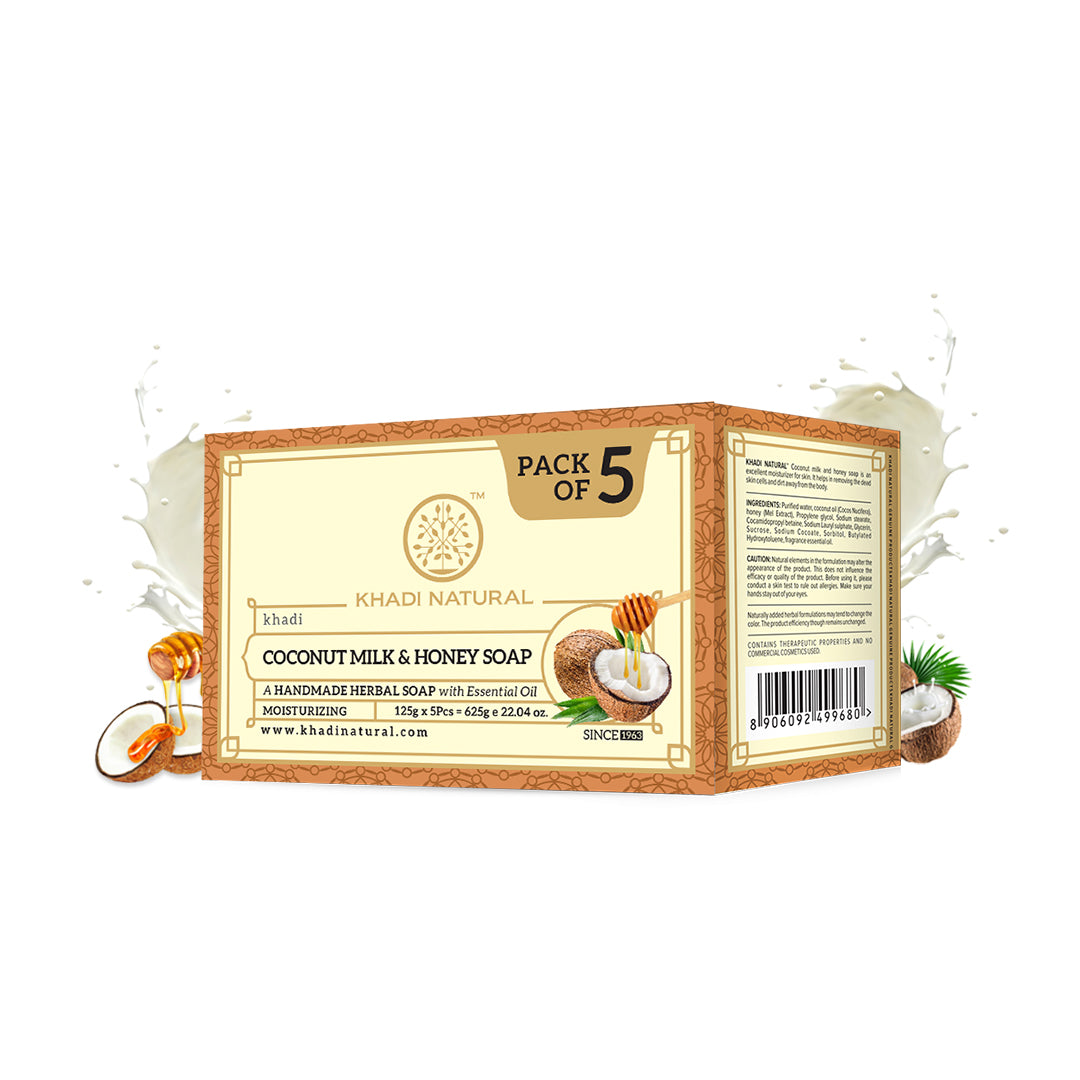 Khadi Natural Herbal Coconut Milk & Honey Soap Combo Pack Of 5 – 125gm Each