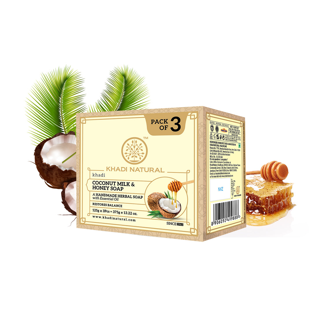 Khadi Natural Herbal Coconut Milk & Honey Soap 125 g (Pack Of 3)