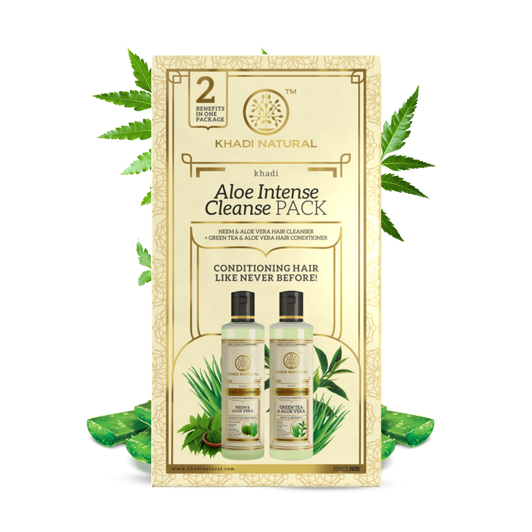 Khadi Natural Aloe Intense Cleanse Pack of 2 Hair Care Combo of Cleanser & Conditioner - 210ml Each