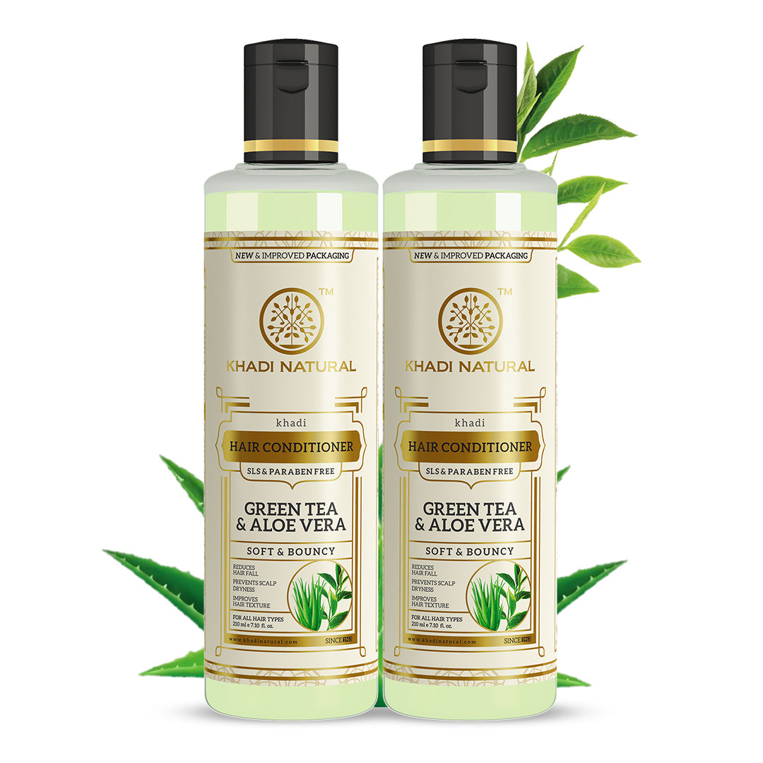 Khadi Natural Green Tea & Aloe Vera Hair Conditioner | Hair Conditioner for Controlling Hair | Anti-Hair Fall Conditioner | SLS & Paraben Free | Suitable for All Hair Types | 210ml Pack of 2