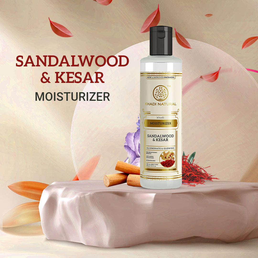 Khadi Natural Sandalwood & Kesar Moisturizer | Herbal Moisturizer for Skin | Moisturizer for Hydrated & Healthy Skin | Anti-Ageing Moisturizer | Suitable for All Skin Types | 210ml Pack of 2