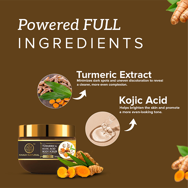 Khadi Natural Powered Botanics Turmeric & Kojic Acid Body Scrub – 200gm