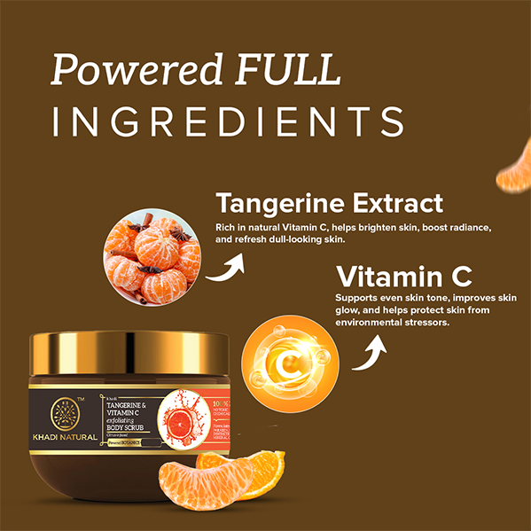 Khadi Natural Powered Botanics Tangerine & Vitamin C Exfoliating Body Scrub – 200gm