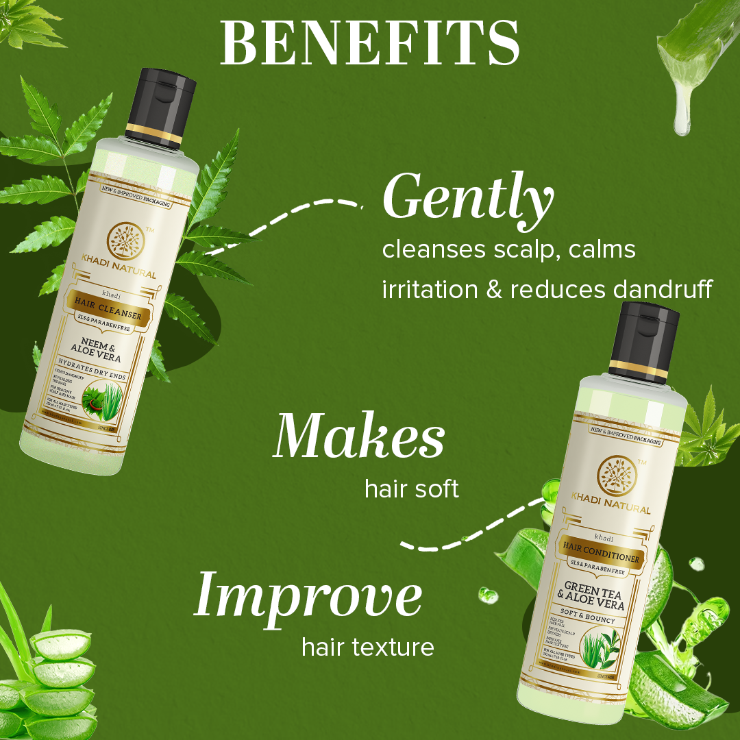 Khadi Natural Aloe Intense Cleanse Pack of 2 Hair Care Combo of Cleanser & Conditioner - 210ml Each