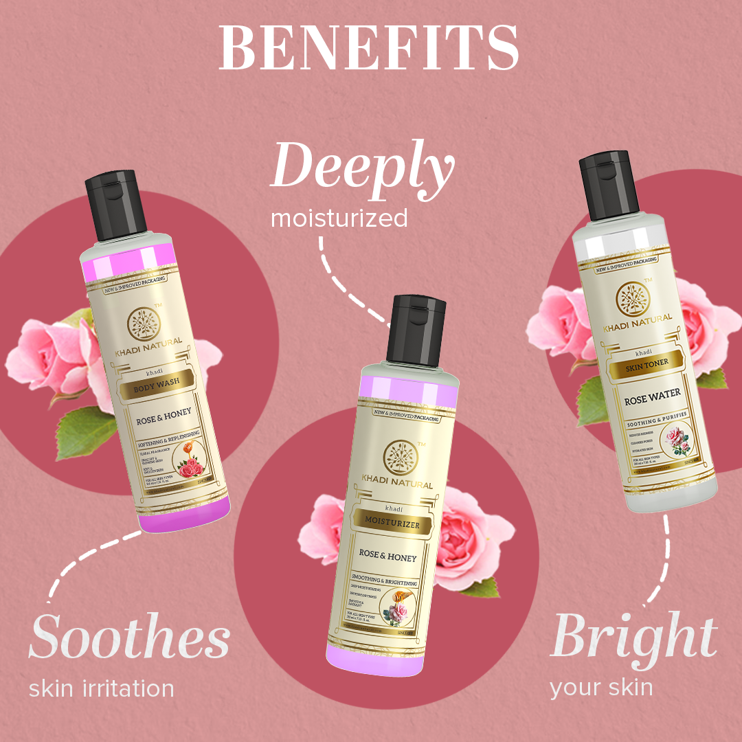 Khadi Natural Rose & Honey Skin Care Combo Pack Of 3 – 210ml Each