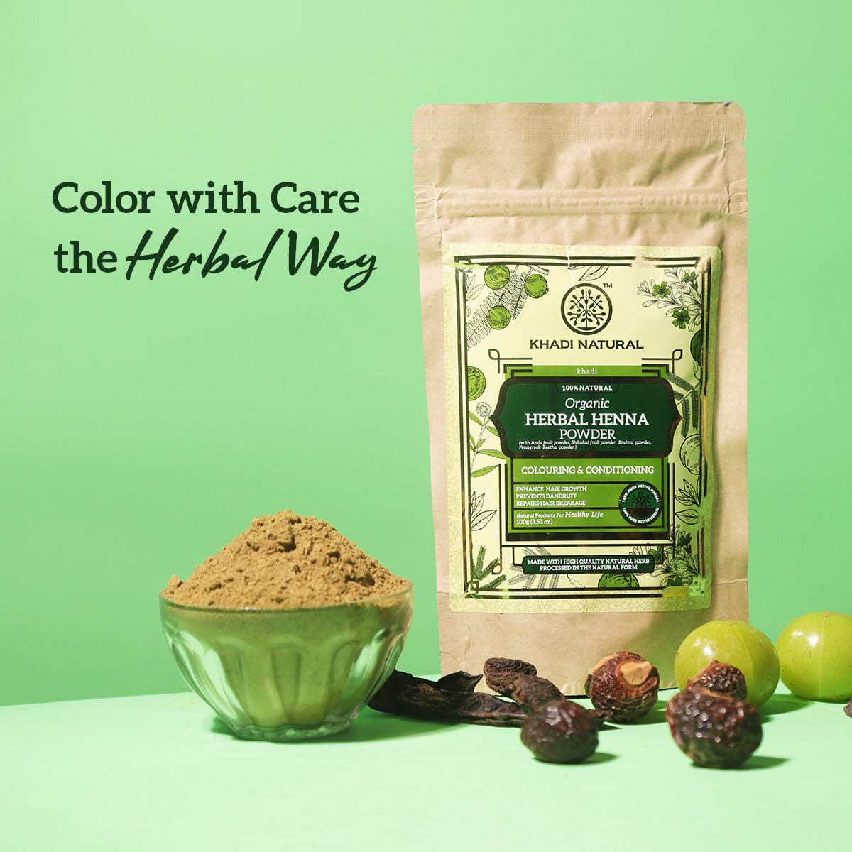 Khadi Natural Organic Natural Henna For Hair - 100% Natural - 100gm