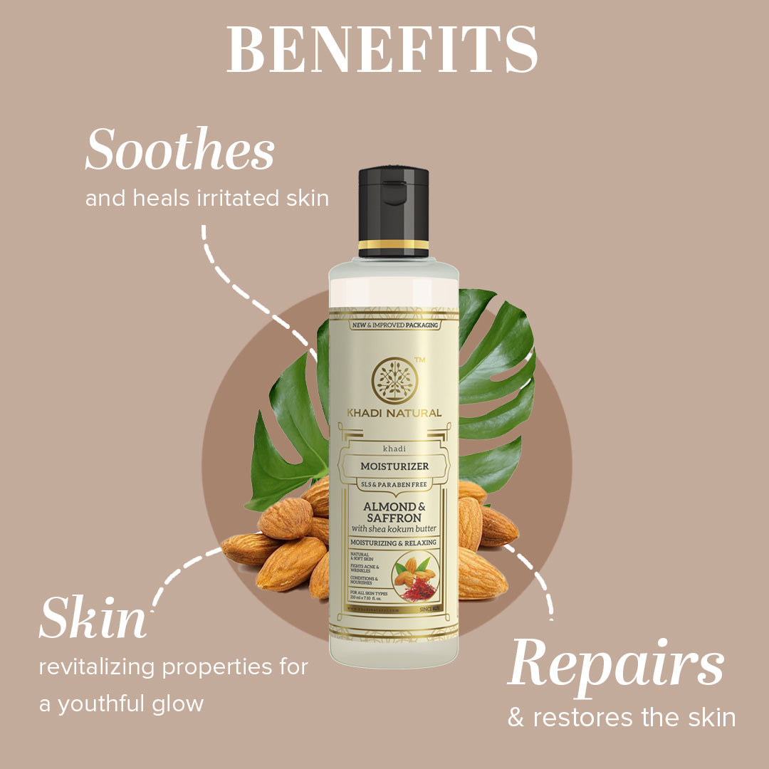 Khadi Natural Almond & Saffron Moisturizer- SLS & Paraben Free - 210gm