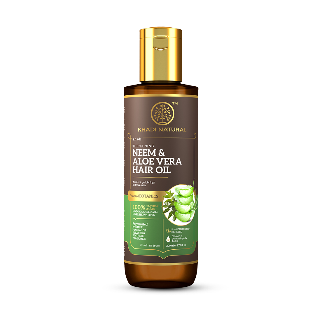 Khadi Natural Neem & Aloe Vera Hair Oil - Mineral Oil, Silicones, Synthetic Fragrance Free - 200ml
