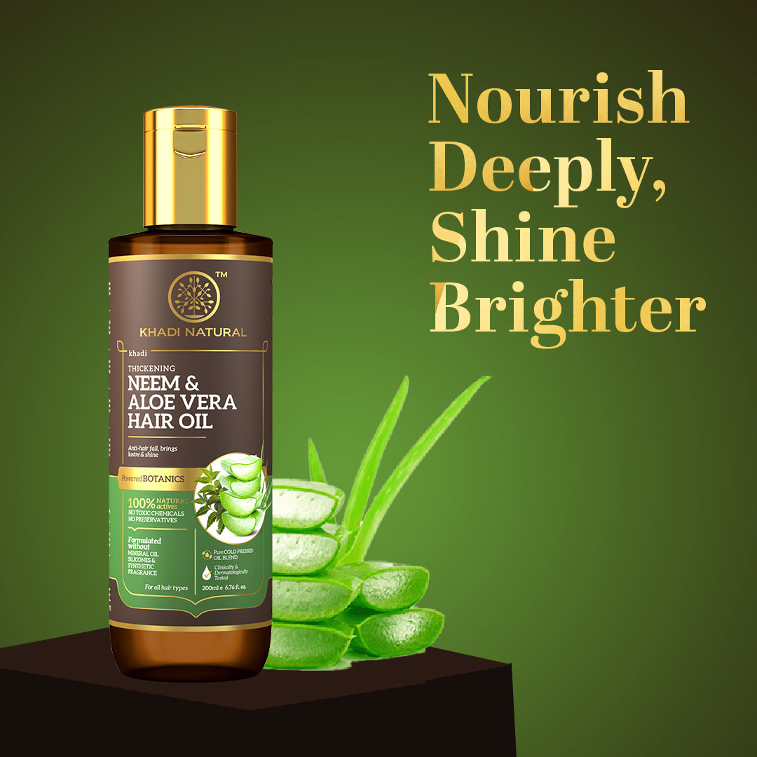 Khadi Natural Neem & Aloe Vera Hair Oil - Mineral Oil, Silicones, Synthetic Fragrance Free - 200ml