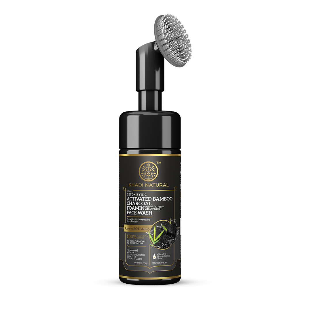 Khadi Natural Activated Bamboo Charcoal Foaming Face Wash with In- Built Face Brush - 150ml
