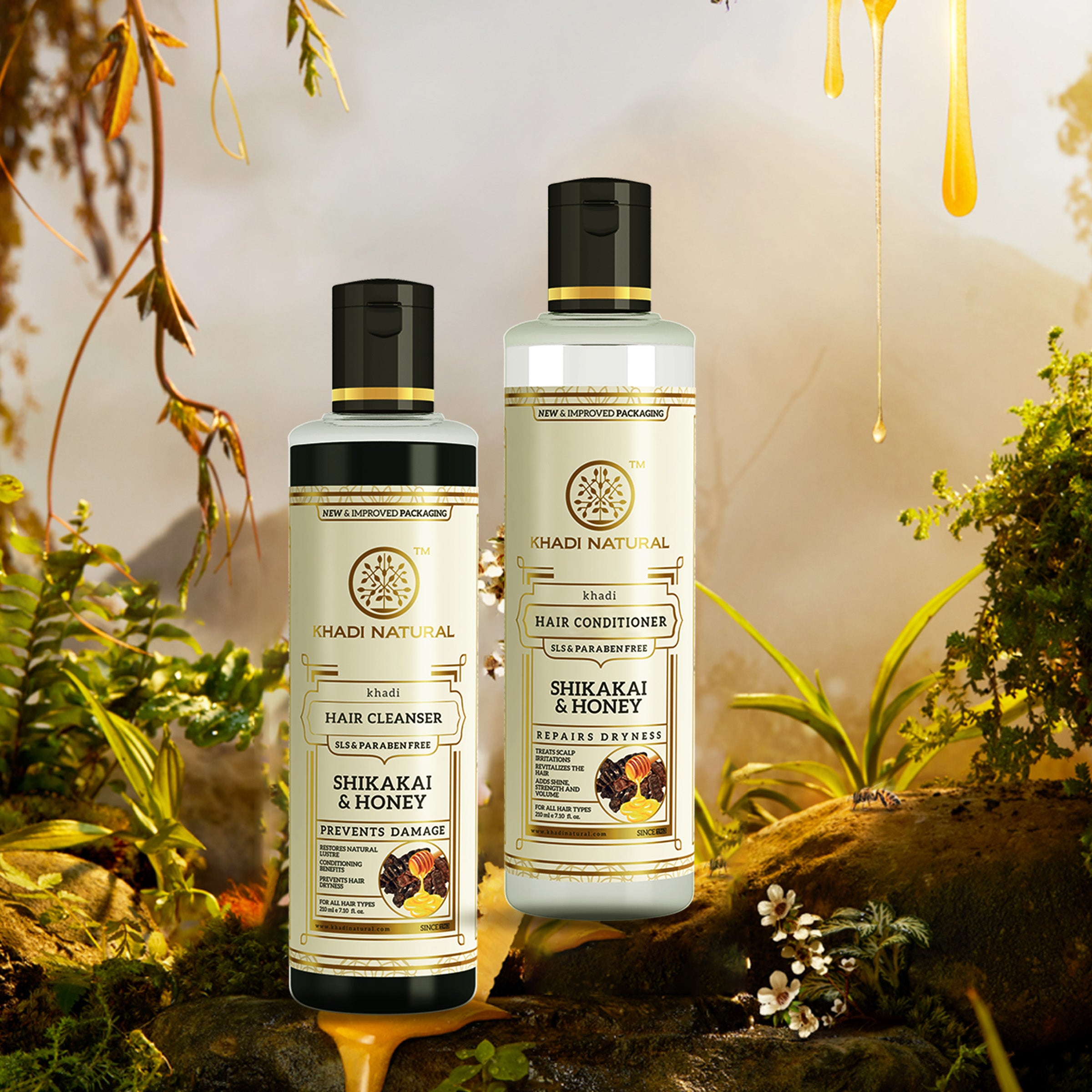 Khadi Natural Shikakai & Honey Cleanser & Conditioner SLS & Paraben Free Combo - 210ml Each Sale