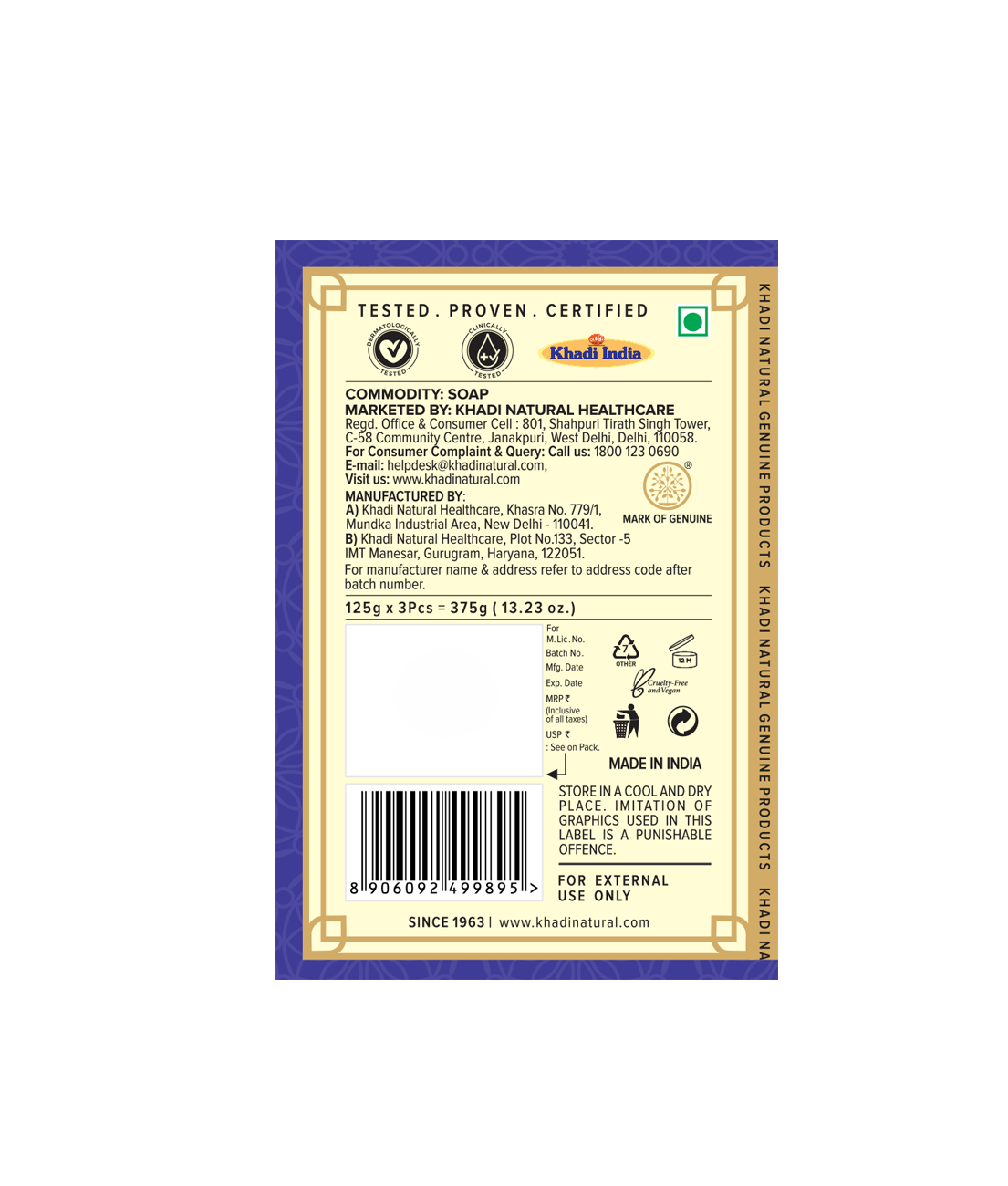 Khadi Natural Herbal Pure Lavender Soap Combo Pack Of 3 β 125gm Each