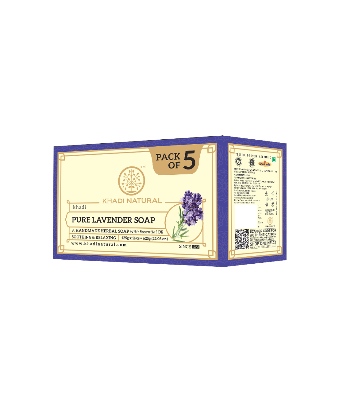 Khadi Natural Herbal Pure Lavender Soap Combo Pack Of 5 – 125gm Each