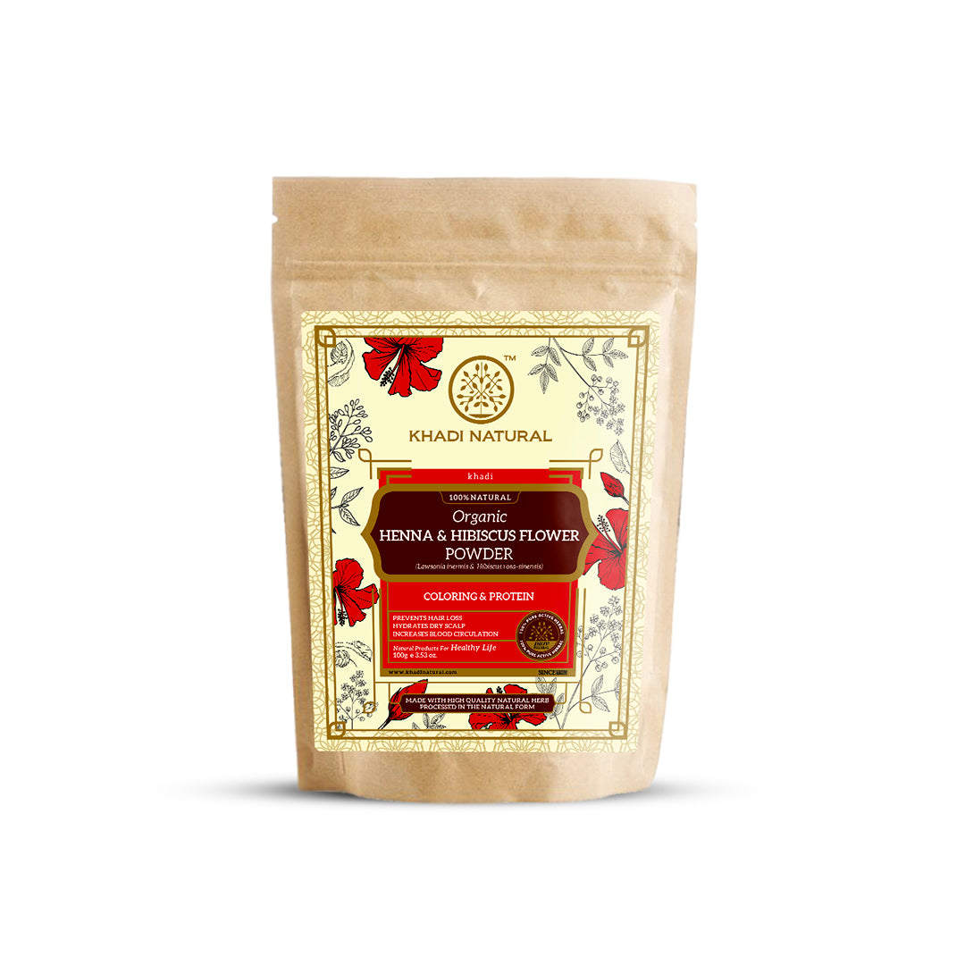 Khadi Natural Organic Henna & Hibiscus Flower Hair Coloring Powder - 100% Natural - 100gm
