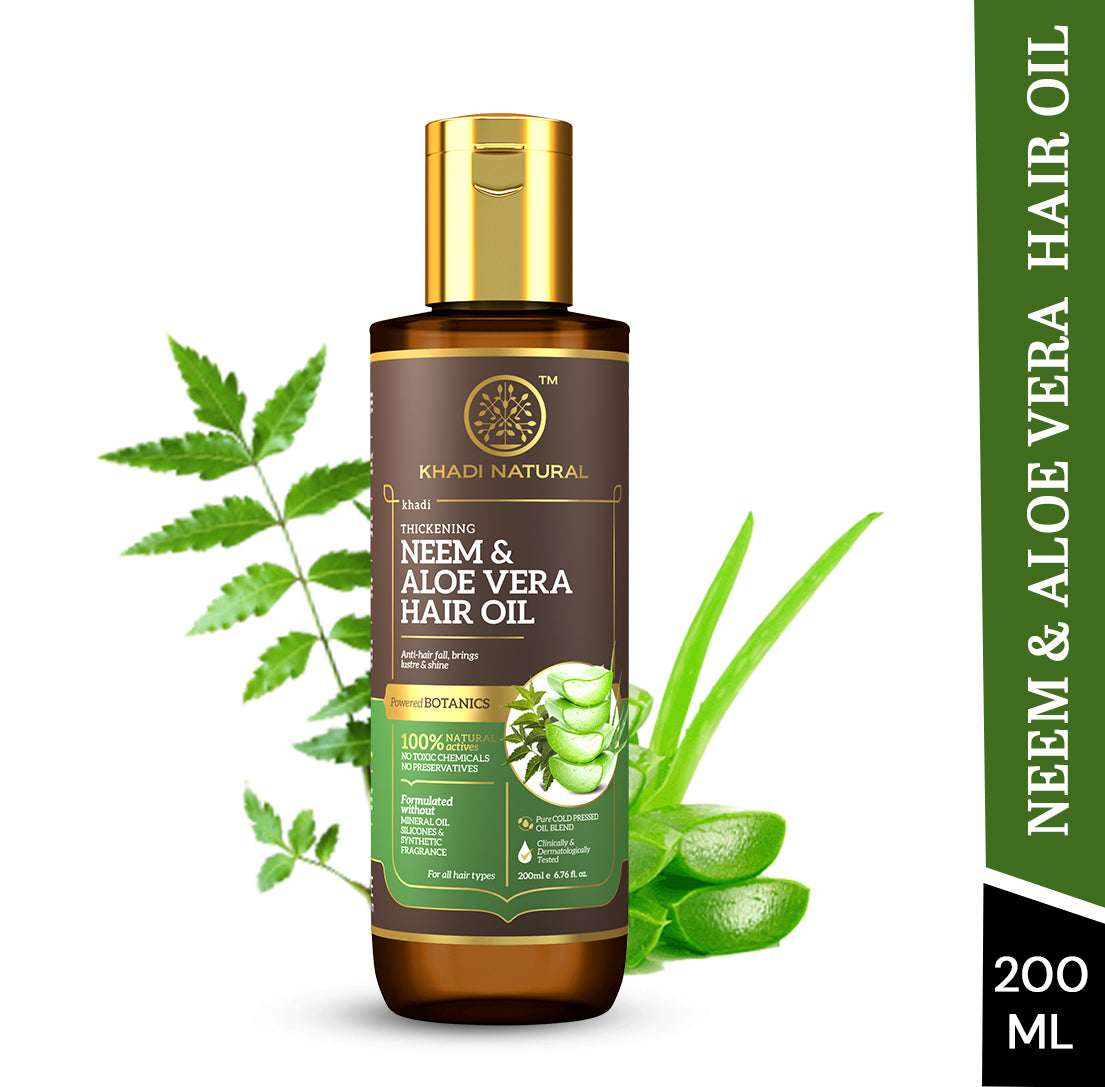 Khadi Natural Neem & Aloe Vera Hair Oil - Mineral Oil, Silicones, Synthetic Fragrance Free - 200ml