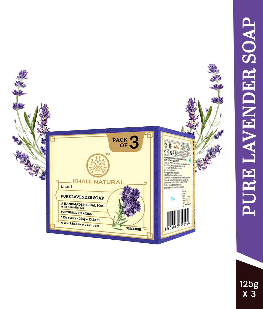 Khadi Natural Herbal Pure Lavender Soap Combo Pack Of 3 ā 125gm Each