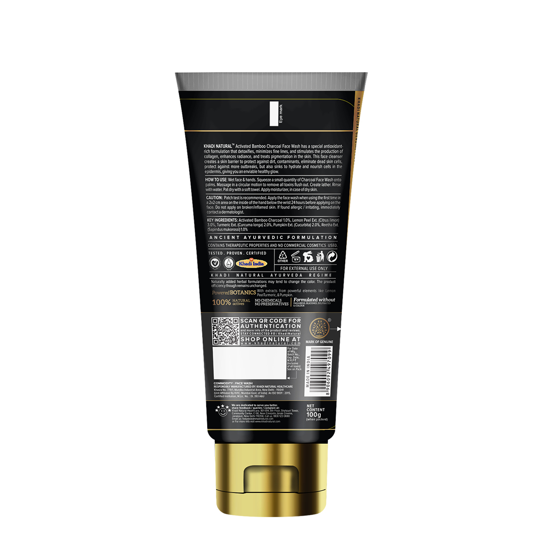 Khadi Natural Activated Bamboo Charcoal Face Wash - 100gm