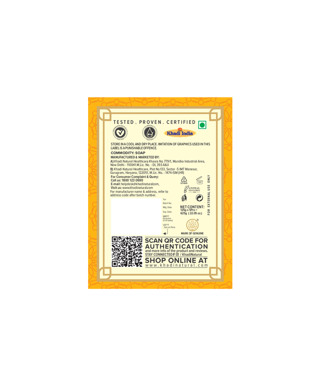 Khadi Natural Chandan Haldi Soap Combo Value Pack of 5 - 125gm Each