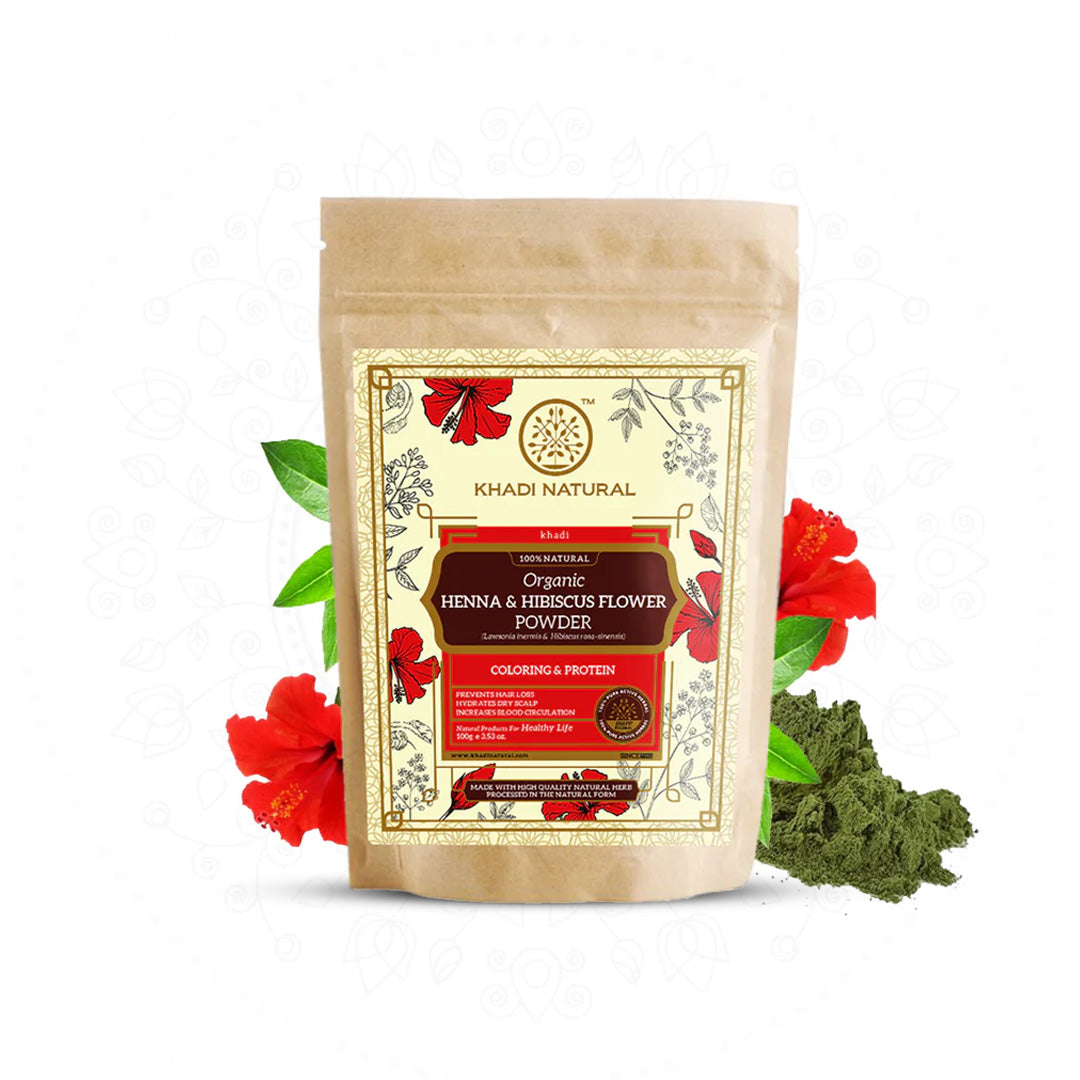 Khadi Natural Organic Henna & Hibiscus Flower Hair Coloring Powder - 100% Natural - 100gm