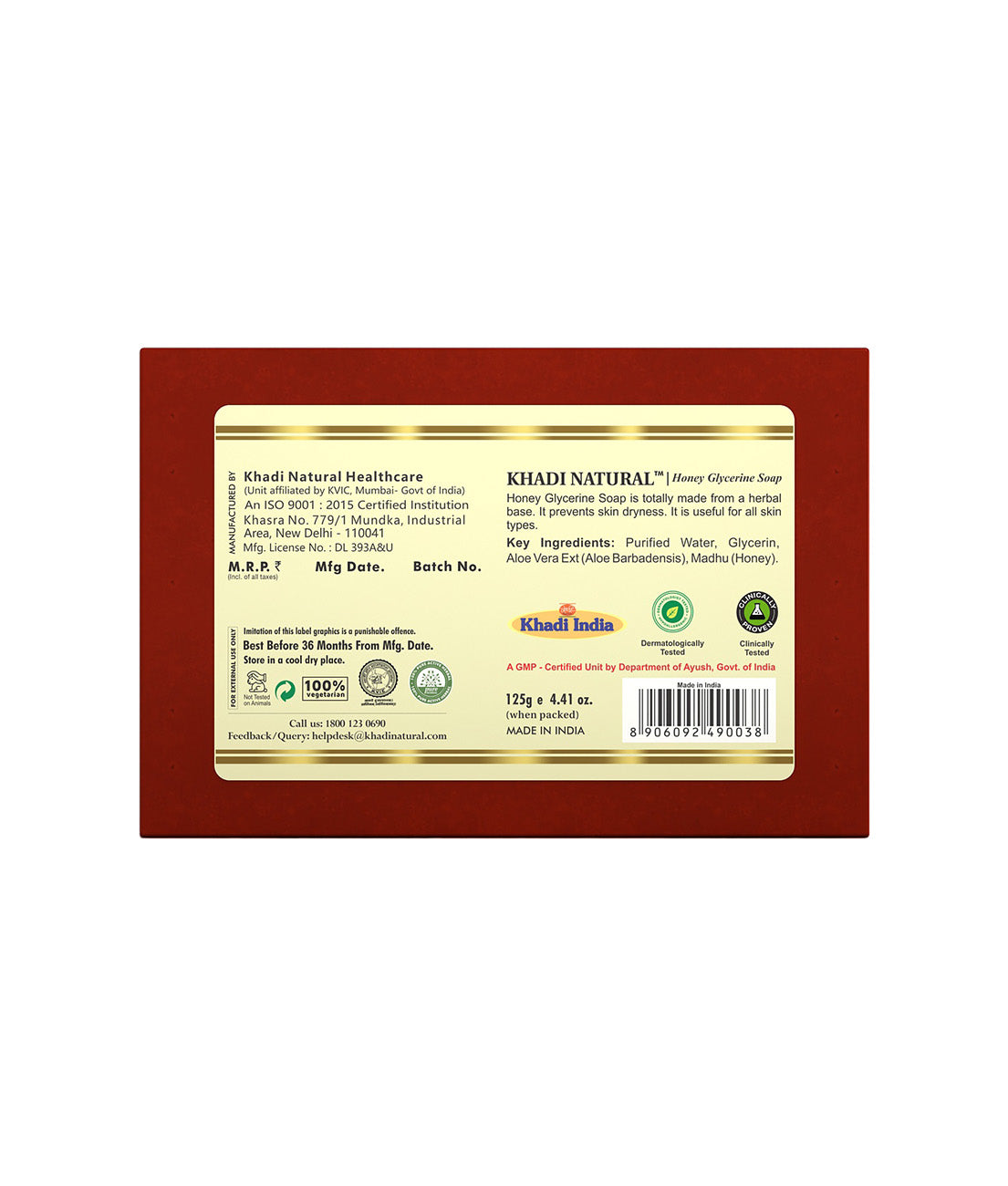Khadi Natural Honey Glycerine Soap 125gm