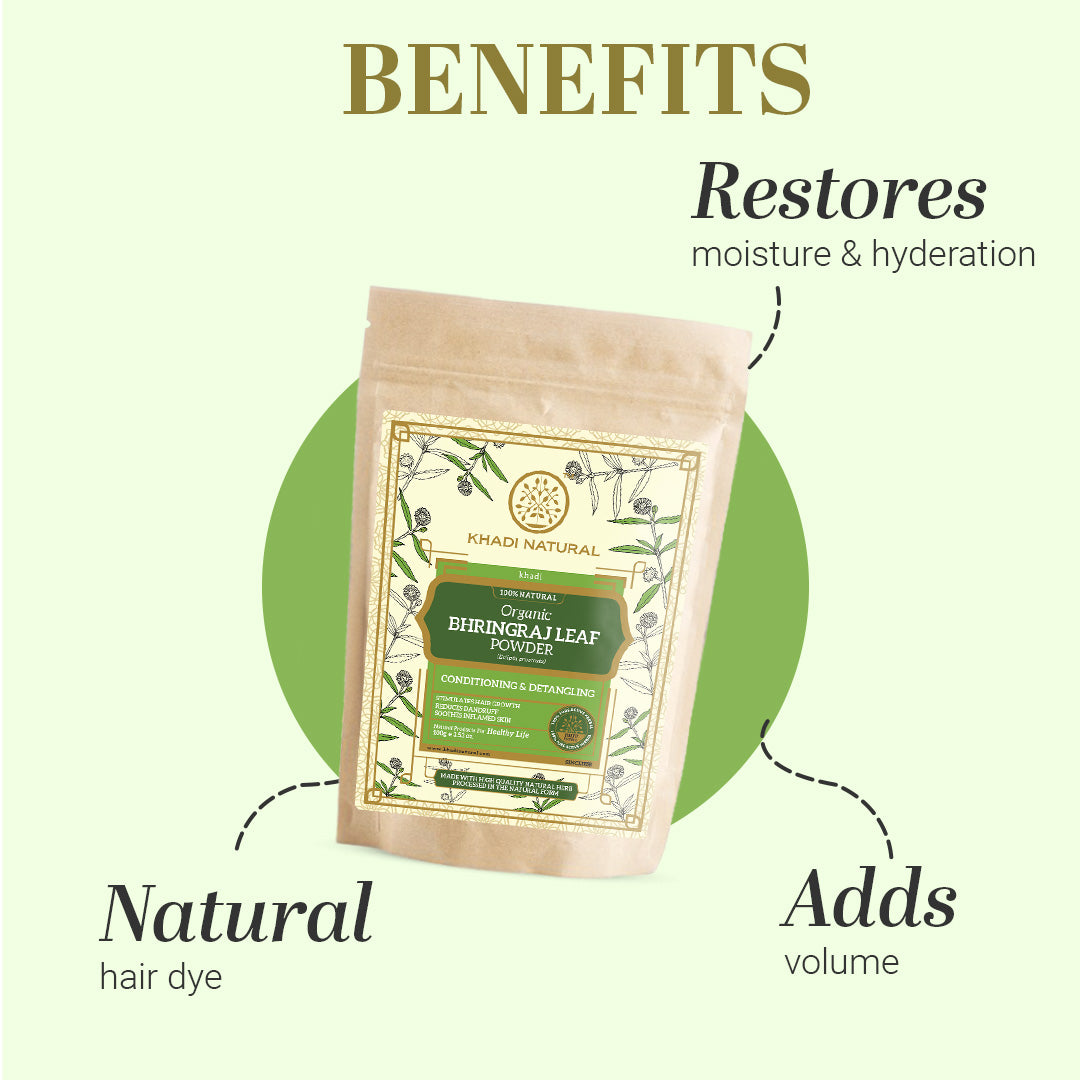 Khadi Natural Organic Bhringraj Leaf Powder For Hair - 100% Natural - 100gm