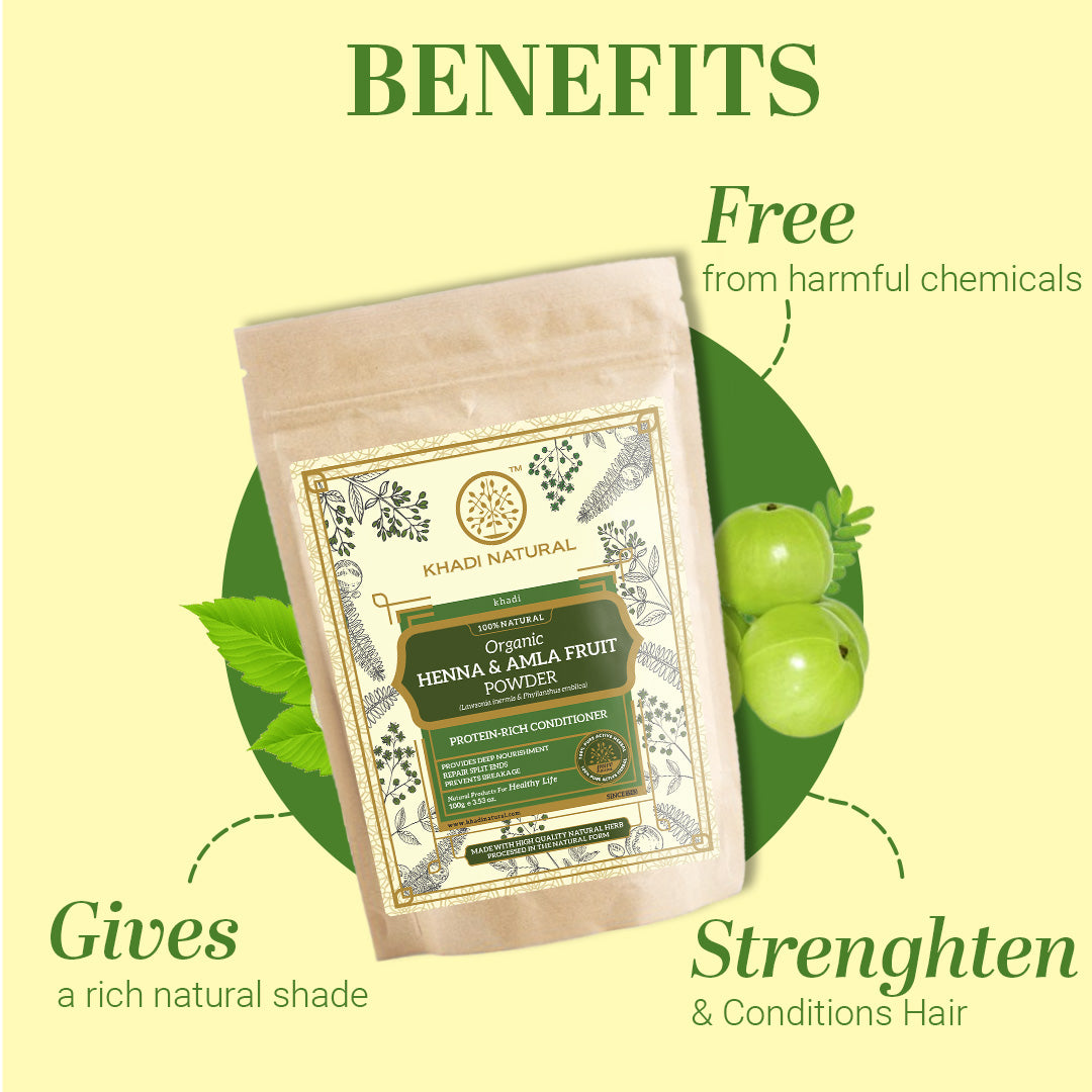 Khadi Natural Organic Henna & Amla Fruit Powder For Hair Care - 100% Natural - 100gm