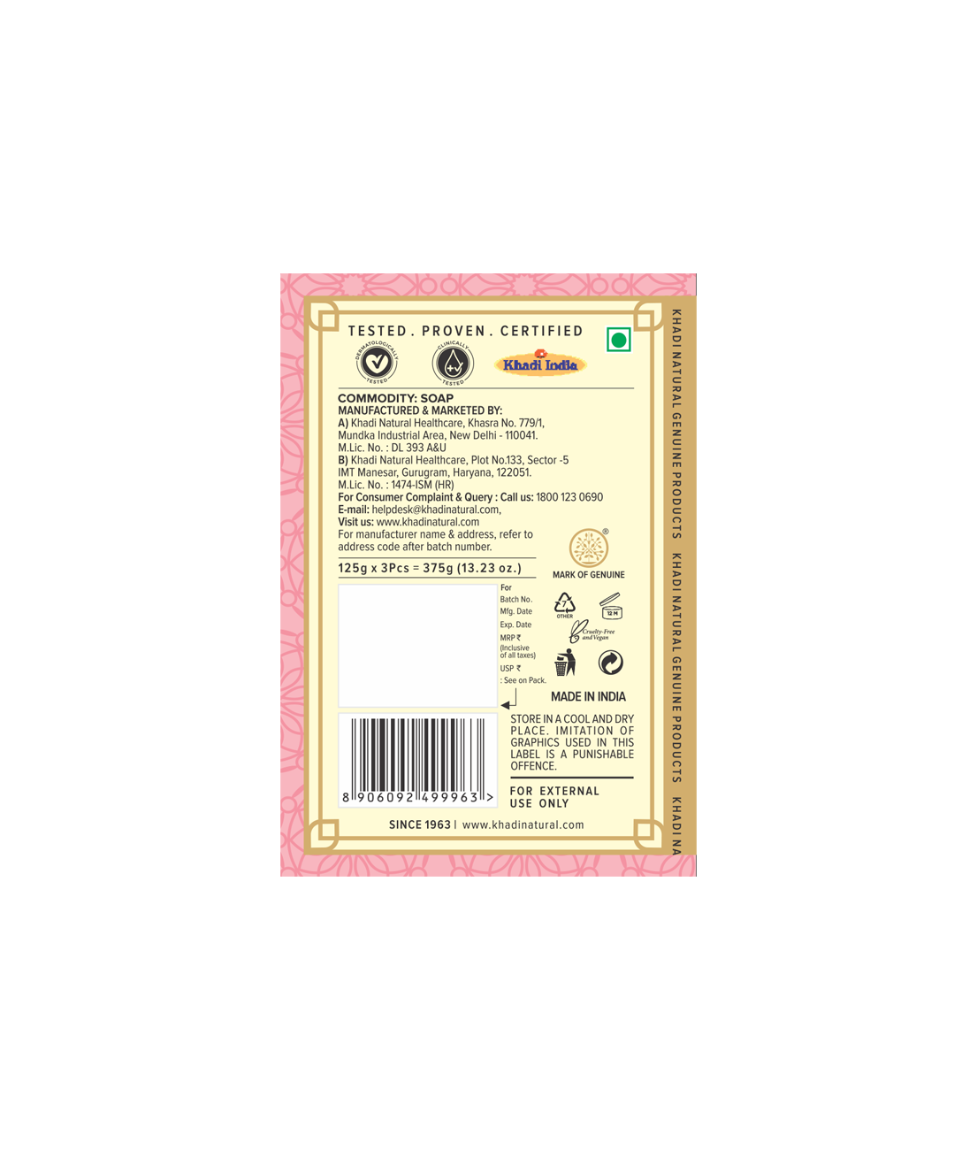 Khadi Natural Rosewater Soap Combo Pack Of 3 – 125gm Each
