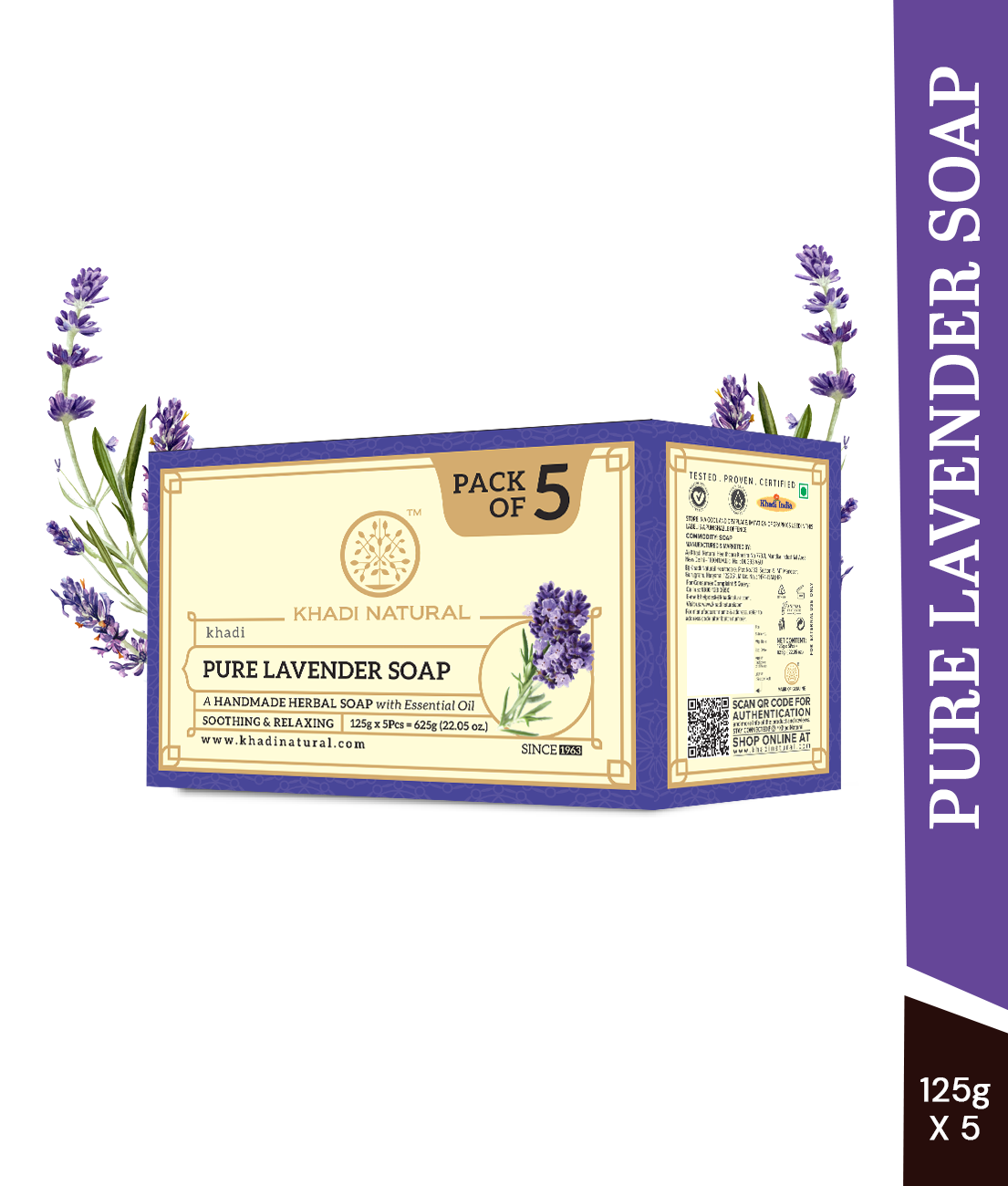 Khadi Natural Herbal Pure Lavender Soap Combo Pack Of 5 – 125gm Each