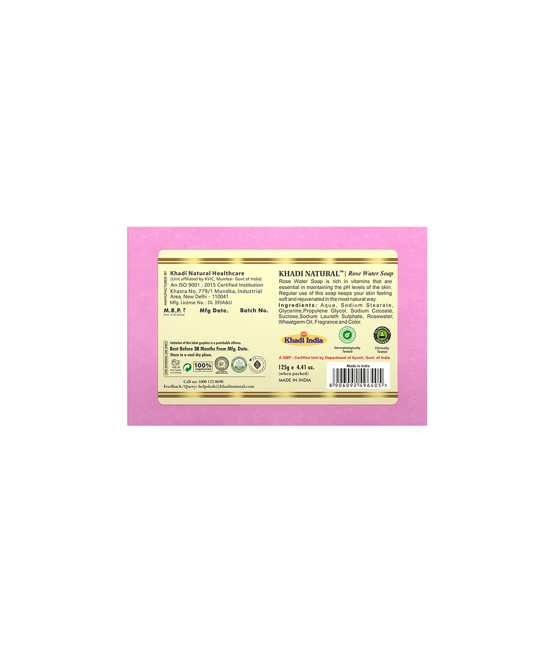 Khadi Natural Herbal Rose Water Soap - 125gm