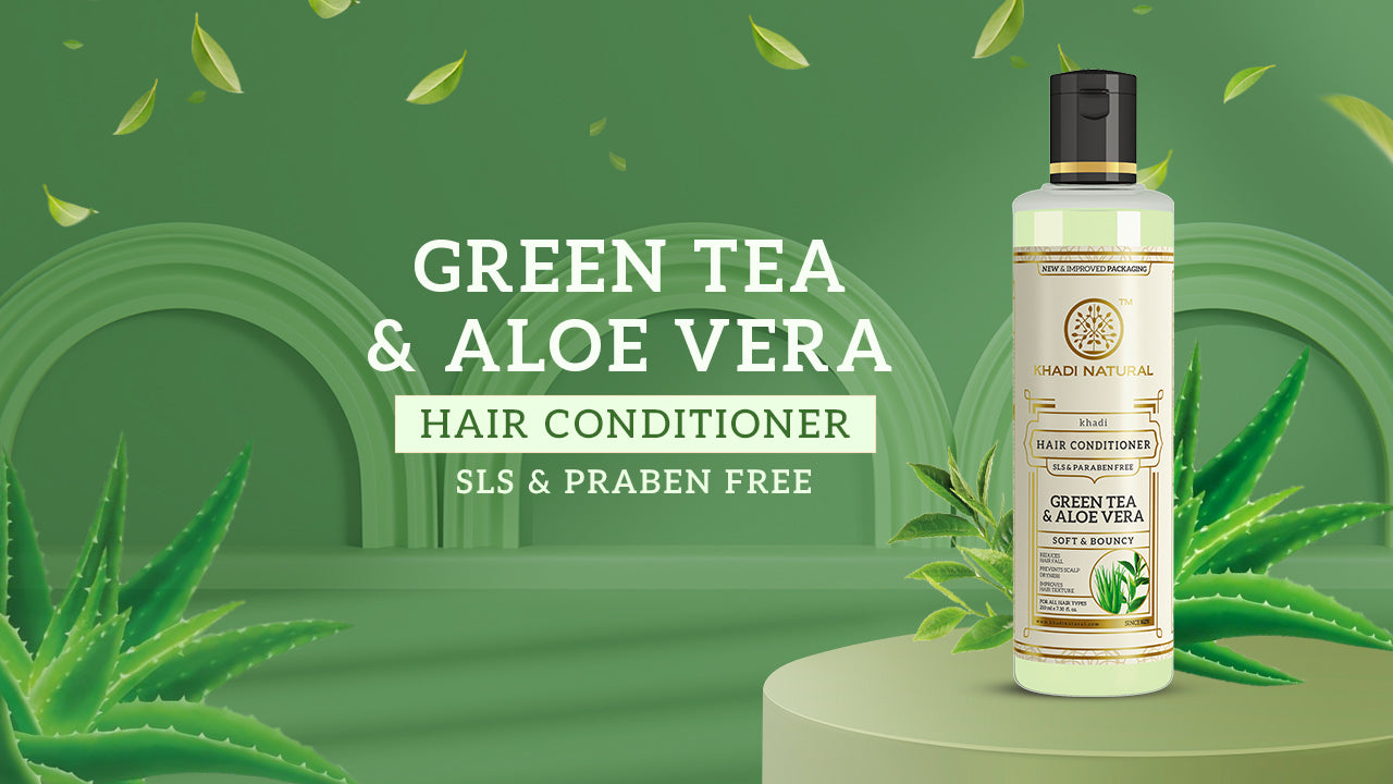 Khadi Natural Herbal Green Tea & Aloevera Hair Conditioner SLS & Paraben Free - 210ml