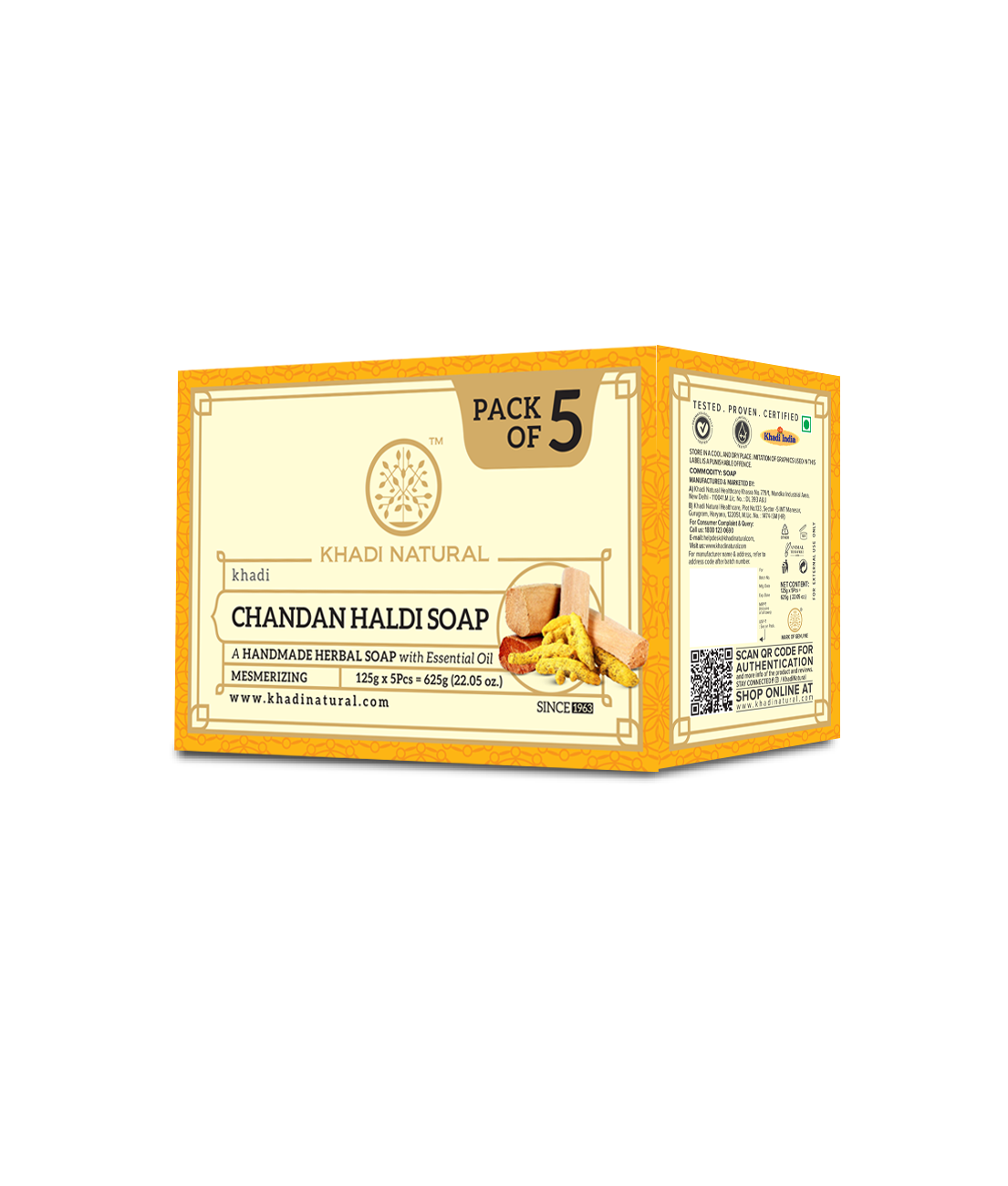 Khadi Natural Chandan Haldi Soap Combo Value Pack of 5 - 125gm Each