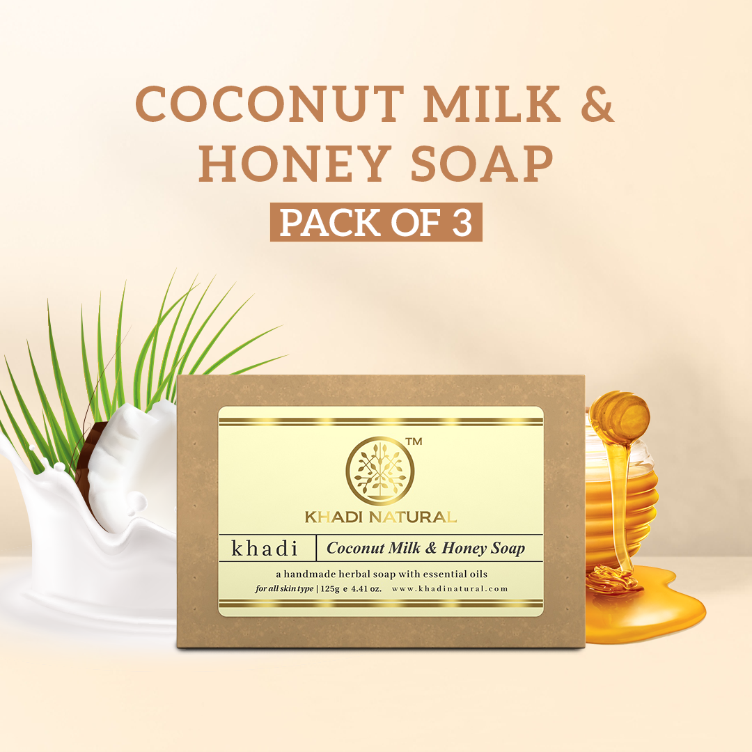 Khadi Natural Herbal Coconut Milk & Honey Soap Combo Pack Of 3 – 125gm Each