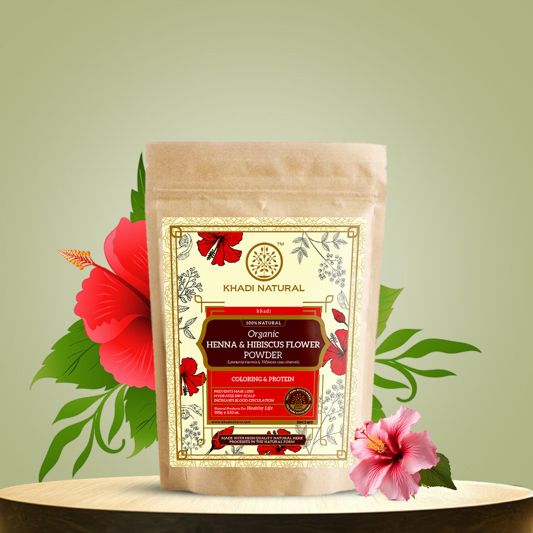 Khadi Natural Organic Henna & Hibiscus Flower Hair Coloring Powder - 100% Natural - 100gm
