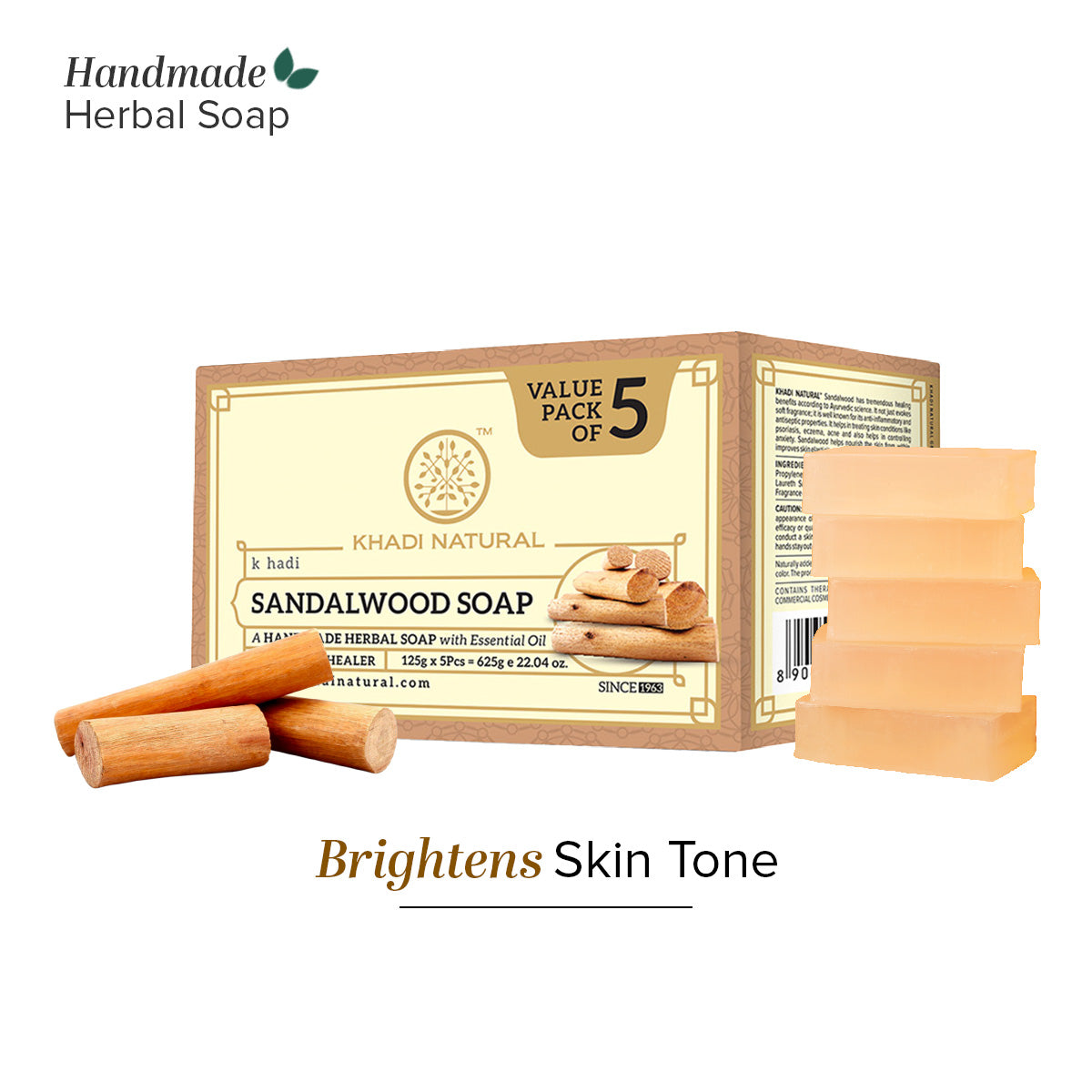 Khadi Natural Sandalwood Soap Combo Pack Of 5 β 125gm Each
