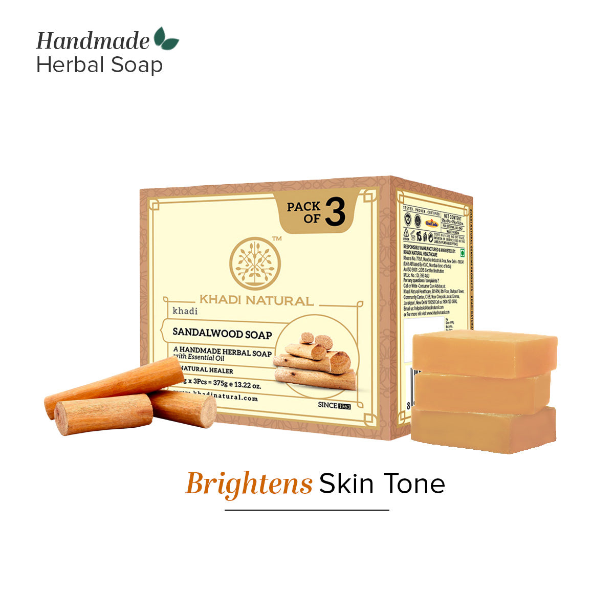 Khadi Natural Herbal Sandalwood Soap Combo Pack Of 3 – 125gm Each